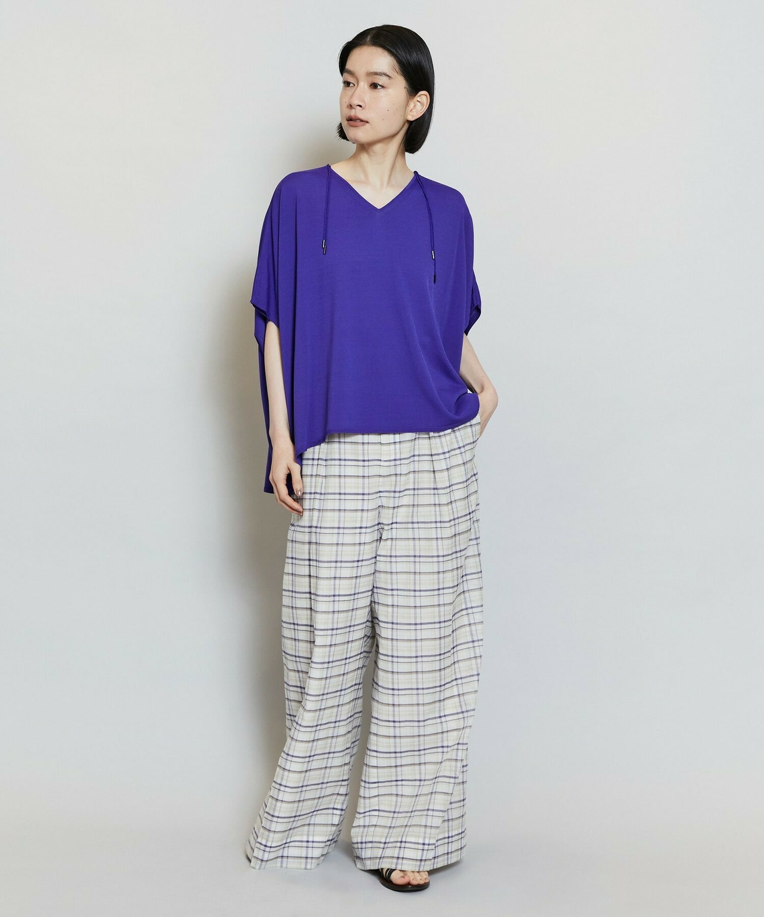 【MOGA】【Lサイズ】レーヨンナイロンクレープギャザーニットトップス 詳細画像 ネイビー 7