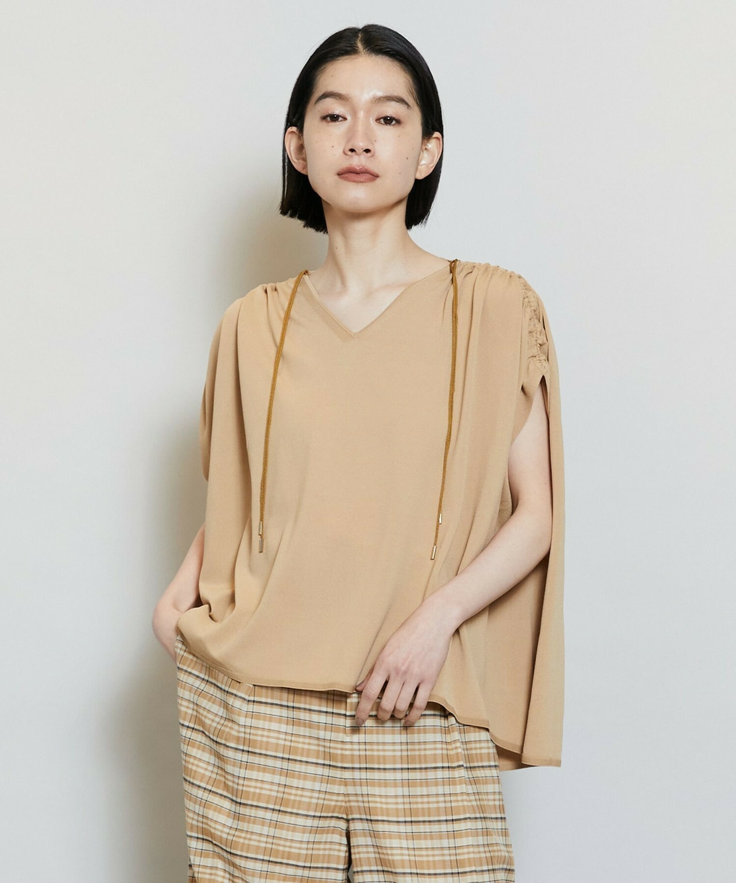 【MOGA】【Lサイズ】レーヨンナイロンクレープギャザーニットトップス 詳細画像 ゴールド 2