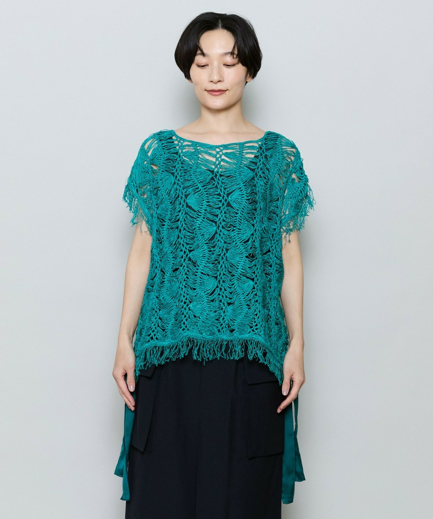 【MOGA】【Lサイズ】ヘアピンレースニットトップス 詳細画像 グリーン 7