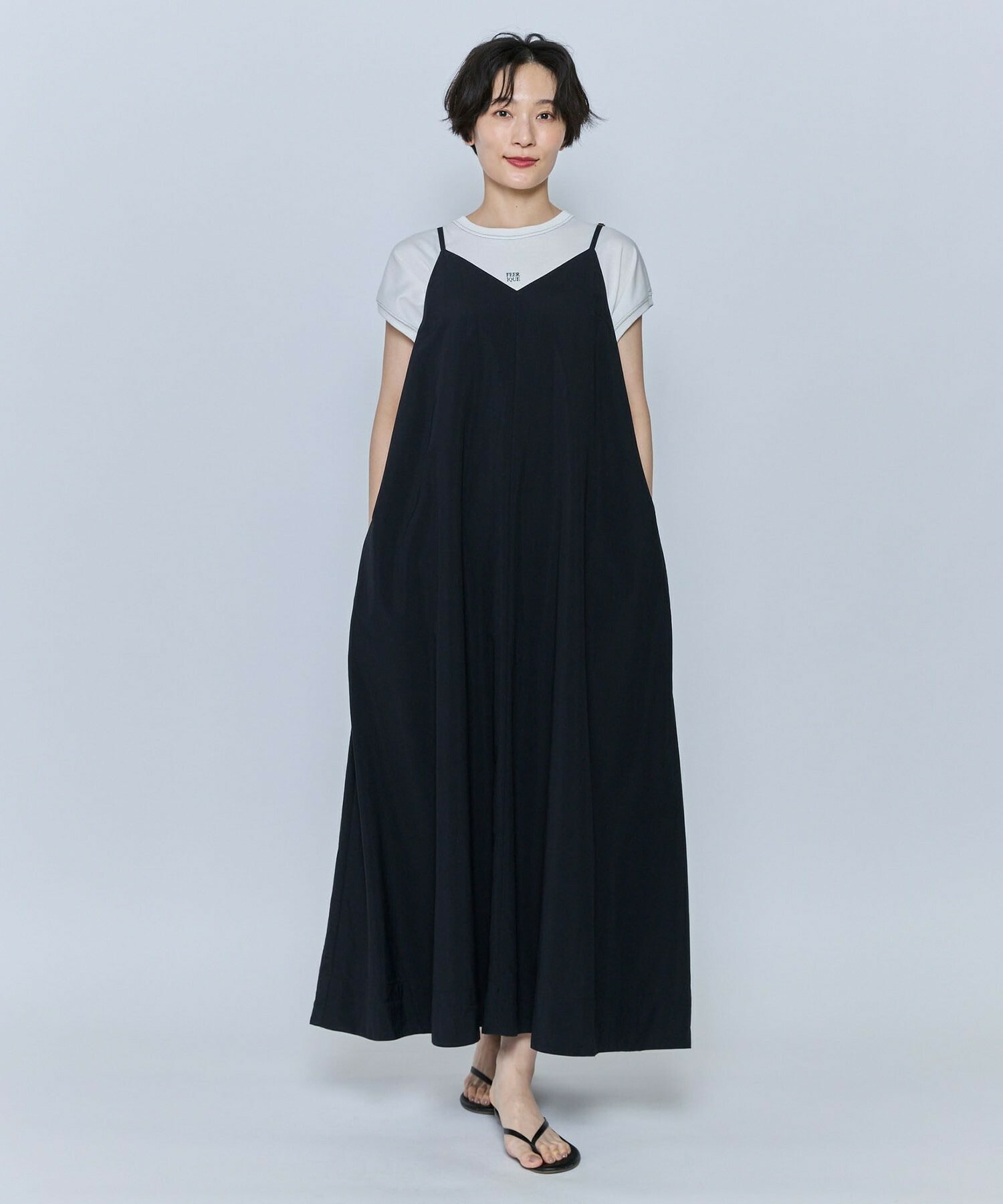 【feerique】【Lサイズ】feerique タスランナイロンAラインキャミワンピース 詳細画像 ブラック 15