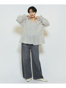 【feerique】【Lサイズ】feerique コットンポリシフォンAラインシルエットブラウス 詳細画像 ダークネイビー 15