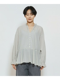 【feerique】【Lサイズ】feerique コットンポリシフォンAラインシルエットブラウス 詳細画像 ダークネイビー 21