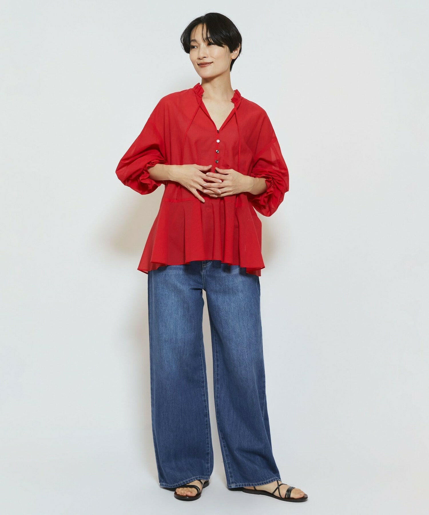 【feerique】【Lサイズ】feerique コットンポリシフォンAラインシルエットブラウス 詳細画像 ダークネイビー 1