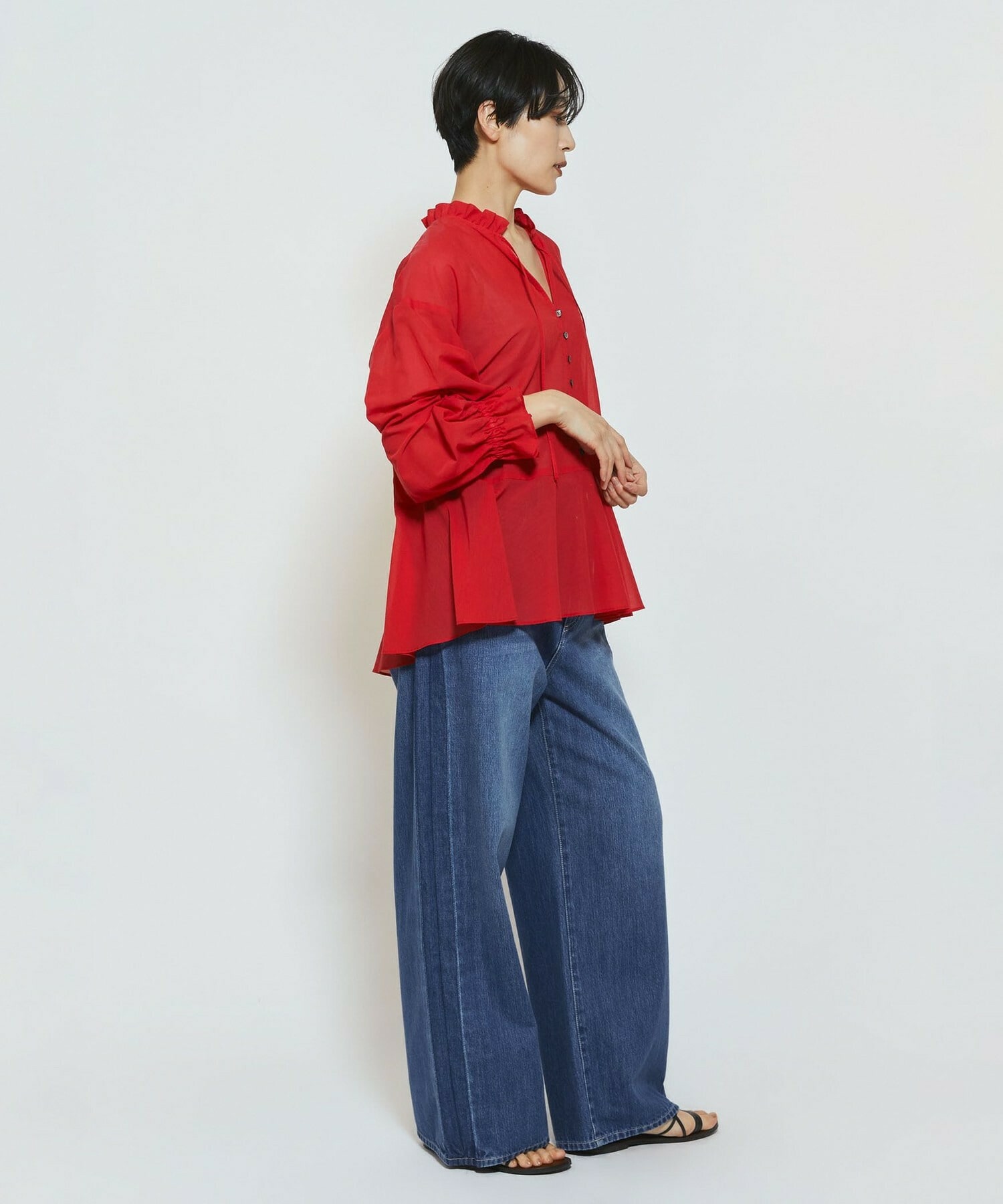 【feerique】【Lサイズ】feerique コットンポリシフォンAラインシルエットブラウス 詳細画像 ダークネイビー 10