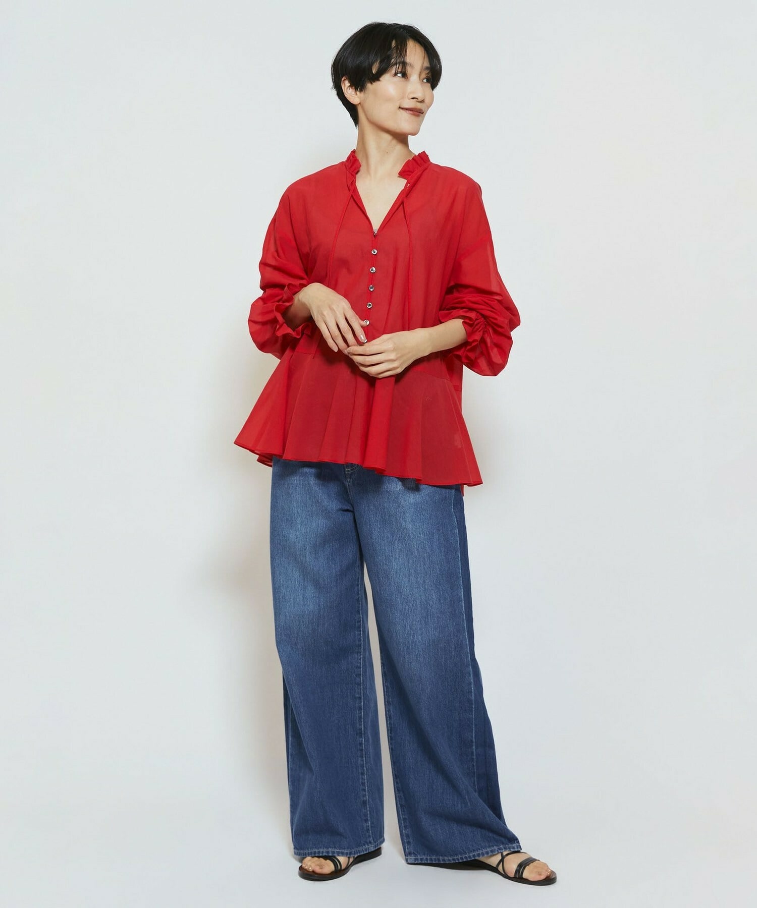 【feerique】【Lサイズ】feerique コットンポリシフォンAラインシルエットブラウス 詳細画像 ダークネイビー 11