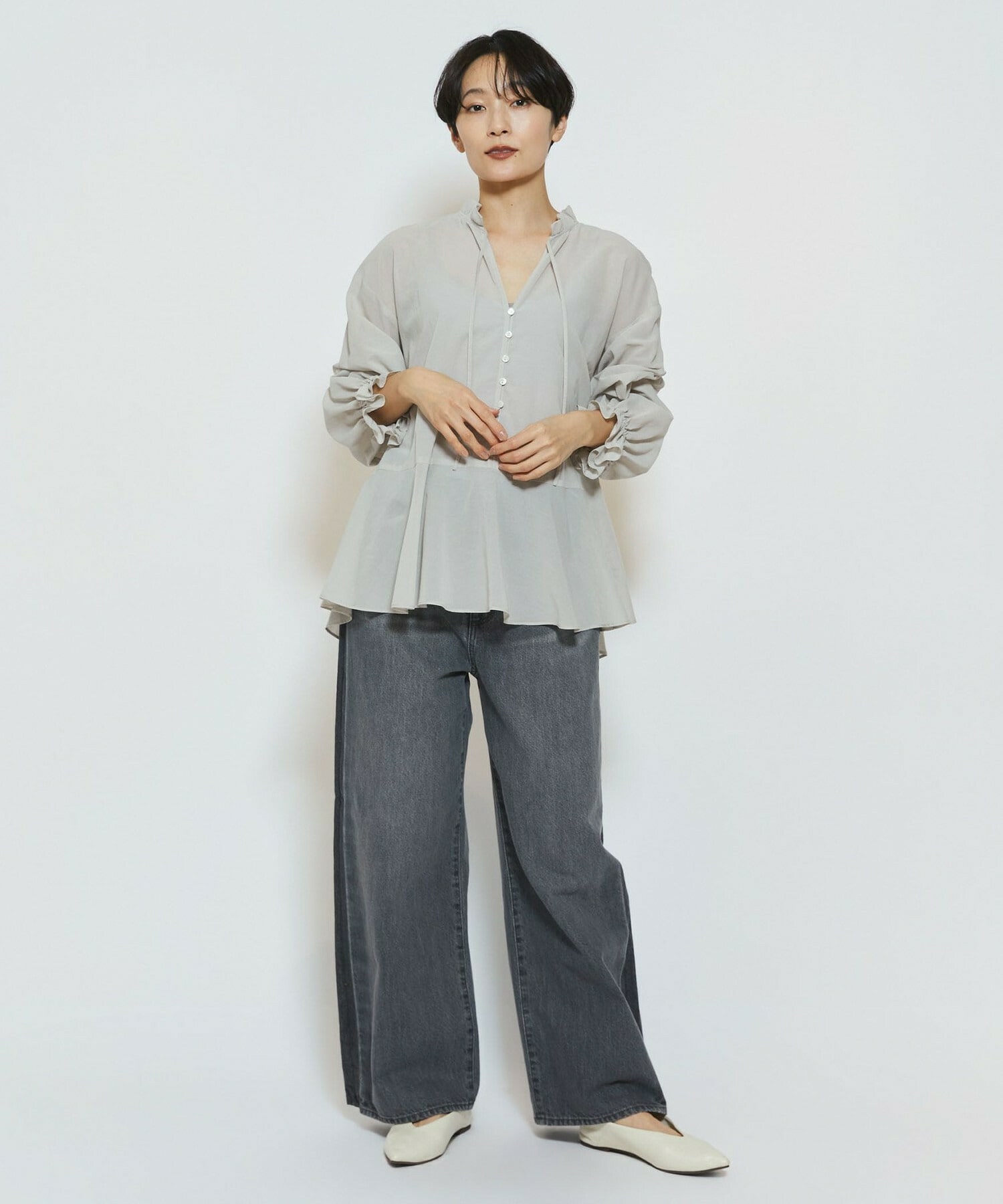 【feerique】【Lサイズ】feerique コットンポリシフォンAラインシルエットブラウス 詳細画像 ダークネイビー 12