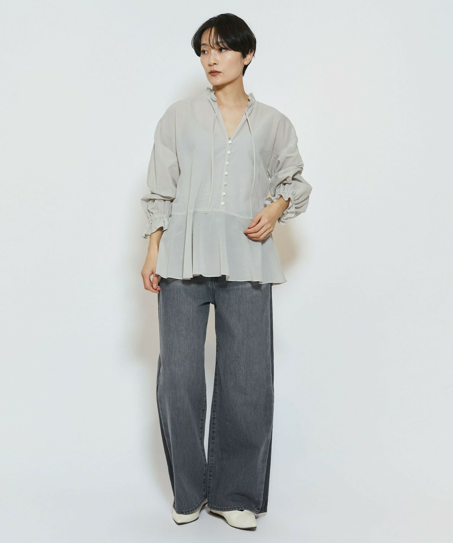 【feerique】【Lサイズ】feerique コットンポリシフォンAラインシルエットブラウス 詳細画像 ダークネイビー 13