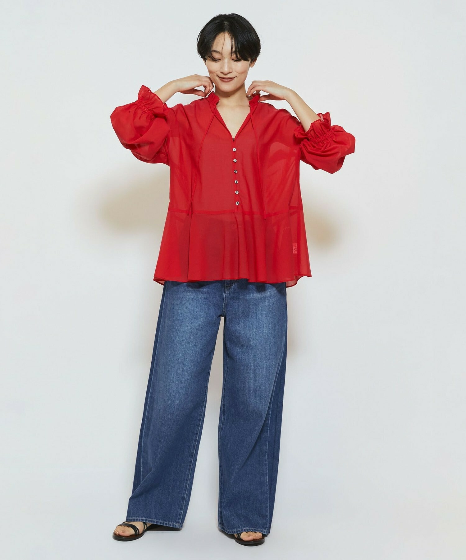 【feerique】【Lサイズ】feerique コットンポリシフォンAラインシルエットブラウス 詳細画像 ダークネイビー 2