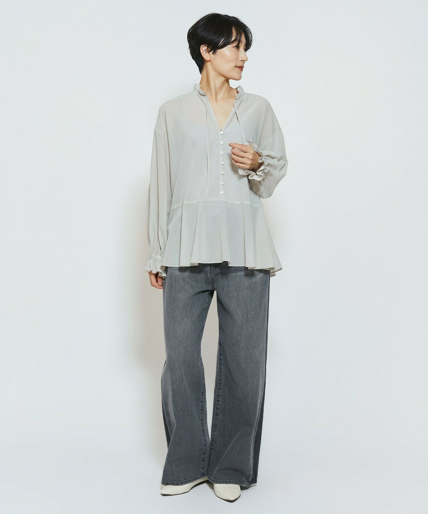 【feerique】【Lサイズ】feerique コットンポリシフォンAラインシルエットブラウス 詳細画像 ダークネイビー 20