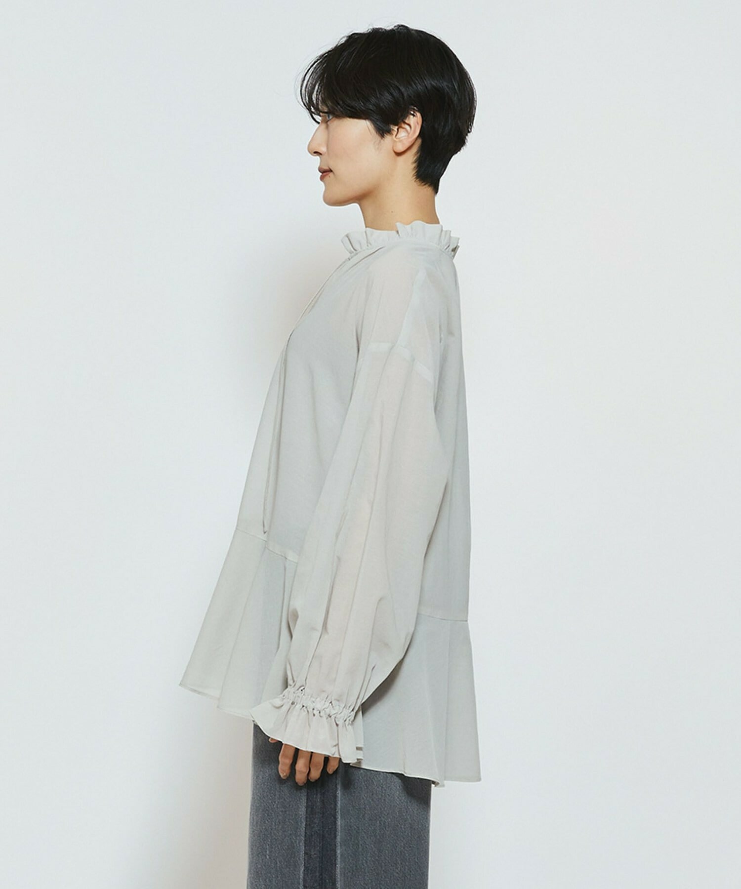 【feerique】【Lサイズ】feerique コットンポリシフォンAラインシルエットブラウス 詳細画像 ダークネイビー 22