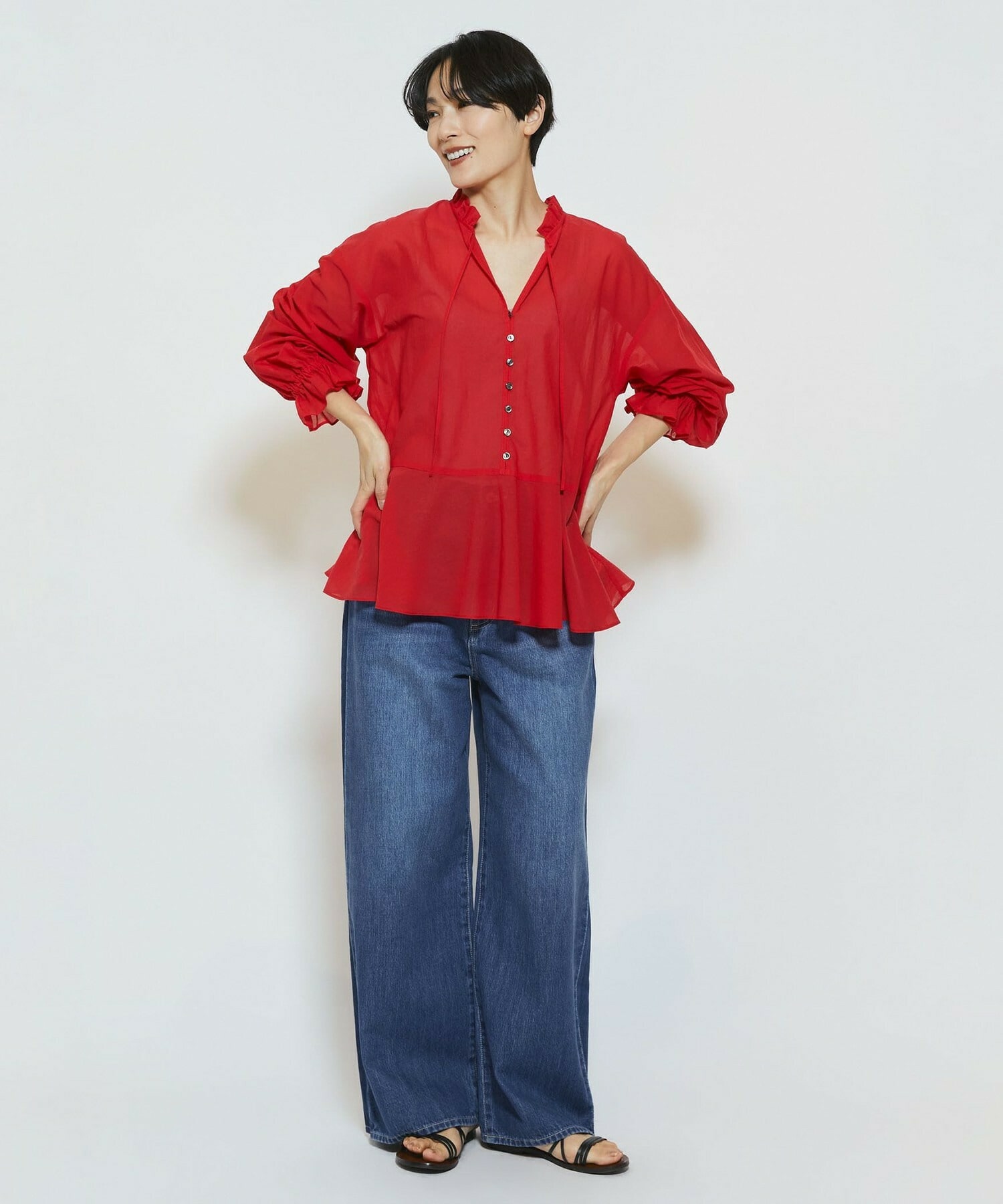 【feerique】【Lサイズ】feerique コットンポリシフォンAラインシルエットブラウス 詳細画像 ダークネイビー 4