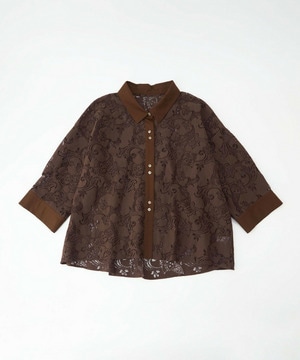 【feerique】【Lサイズ】feerique レースコットン混シャツ 詳細画像 ブラウン 1