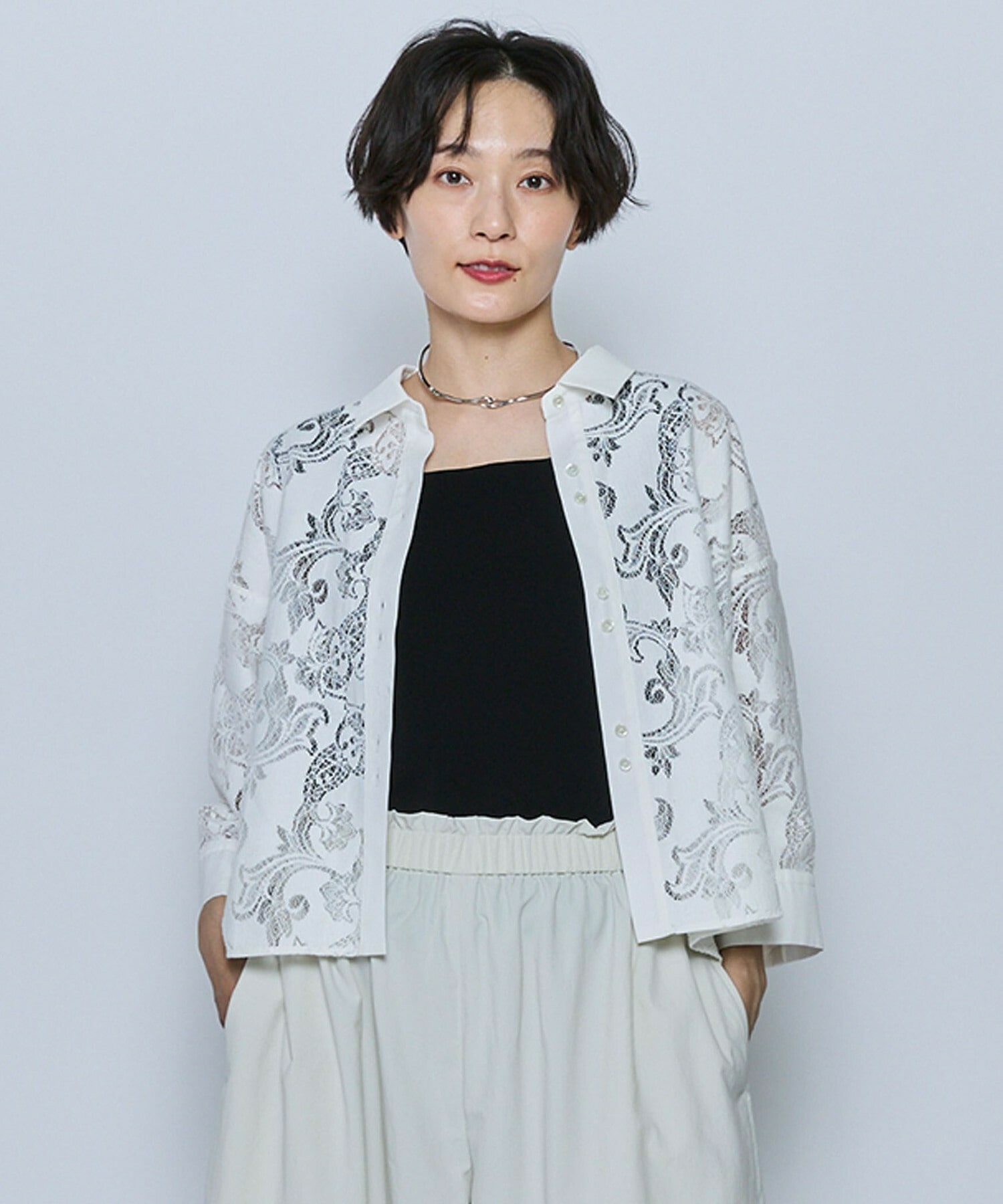 【feerique】【Lサイズ】feerique レースコットン混シャツ 詳細画像 ホワイト 6