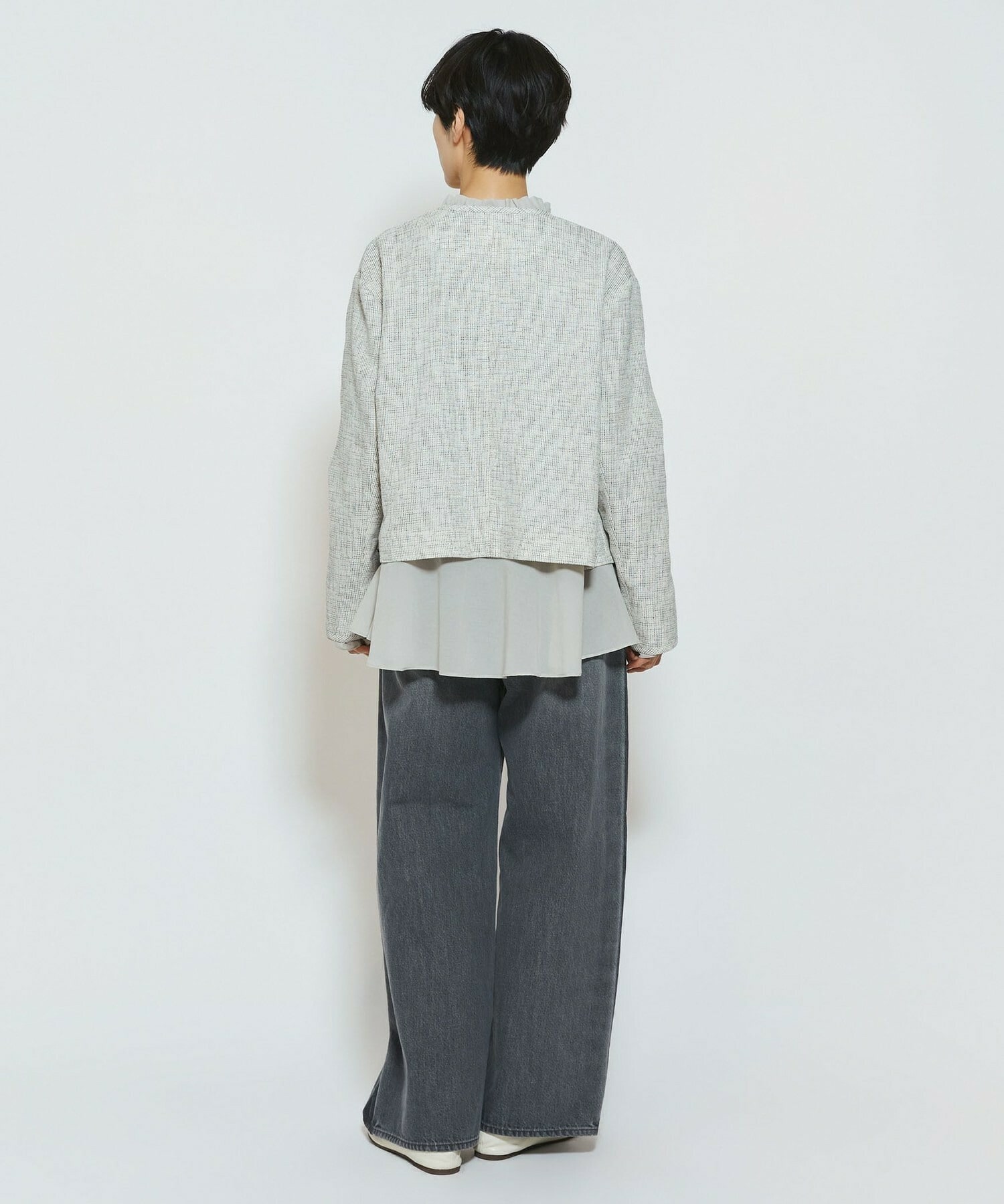 【feerique】【Lサイズ】feerique カラミツイードノーカラージャケット 詳細画像 ブラック 15