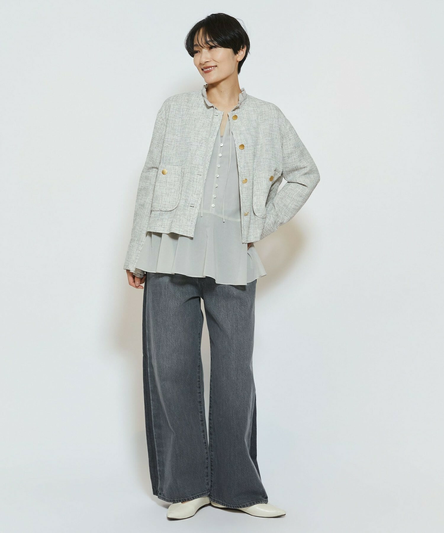 【feerique】【Lサイズ】feerique カラミツイードノーカラージャケット 詳細画像 ブラック 19