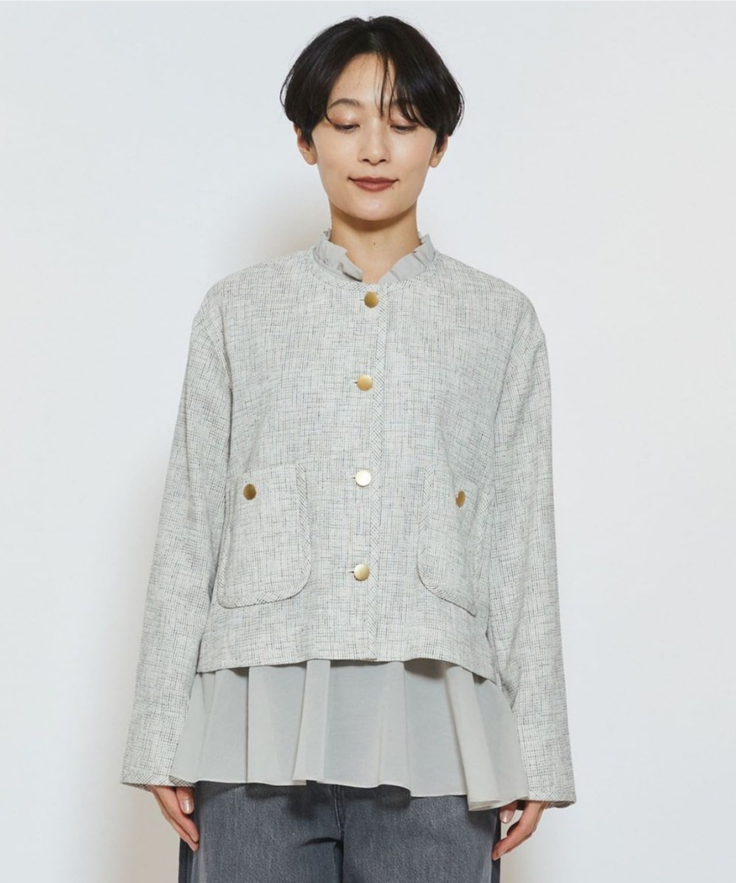 【feerique】【Lサイズ】feerique カラミツイードノーカラージャケット 詳細画像 ブラック 20