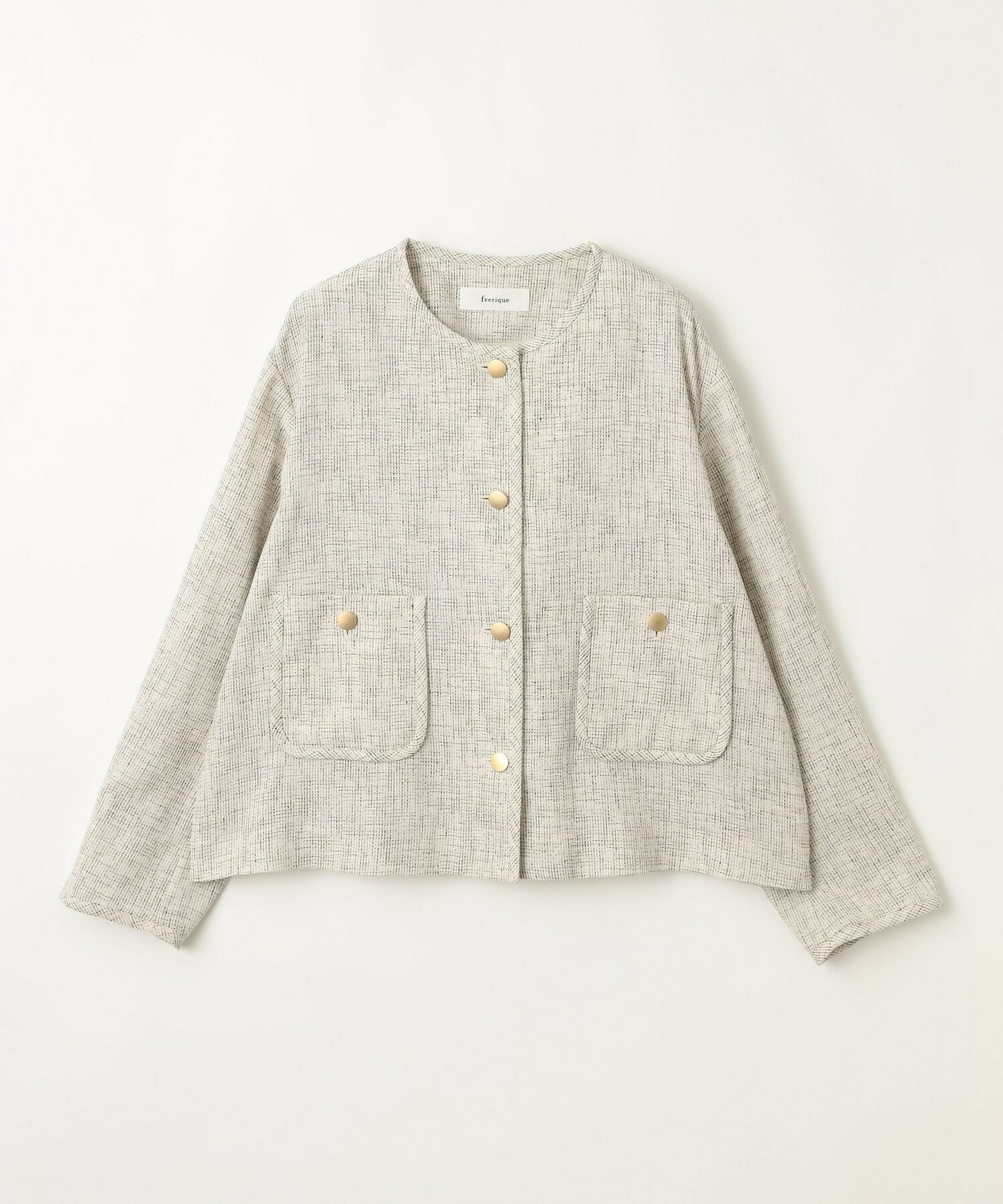 【feerique】【Lサイズ】feerique カラミツイードノーカラージャケット 詳細画像 キナリ 1