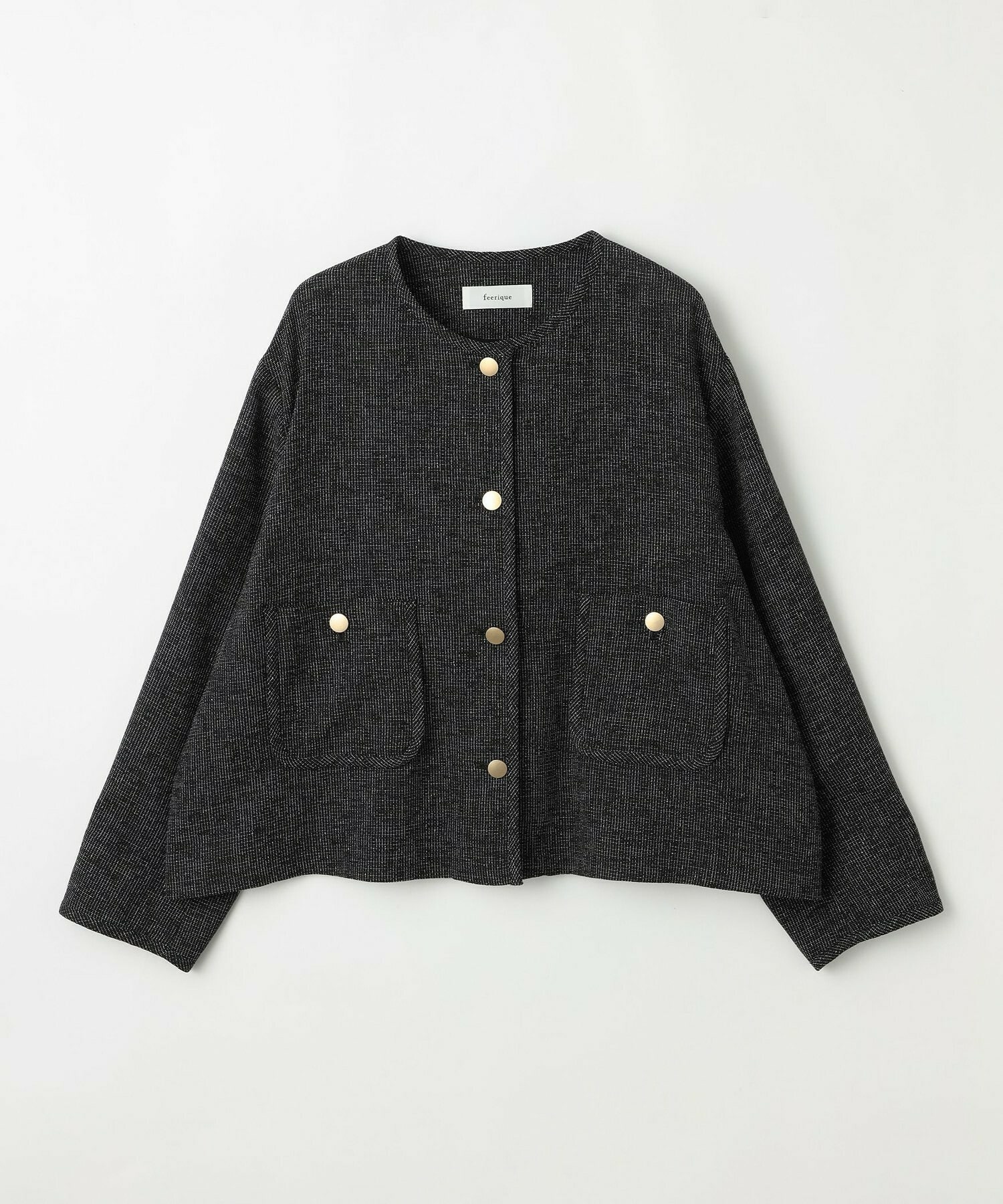 【feerique】【Lサイズ】feerique カラミツイードノーカラージャケット 詳細画像 ブラック 1