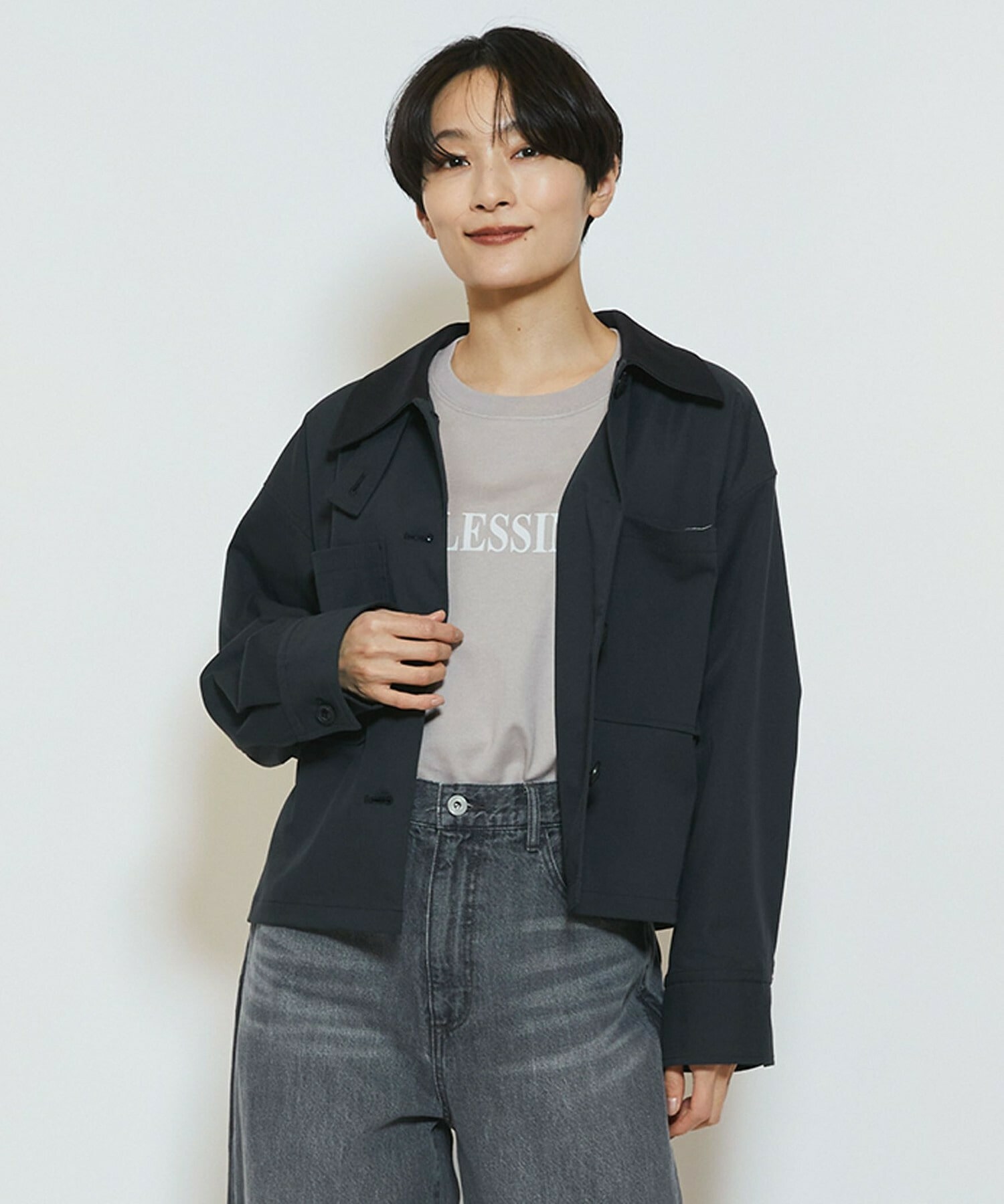 【feerique】【Lサイズ】feerique カラミツイードノーカラージャケット 詳細画像 ブラック 2