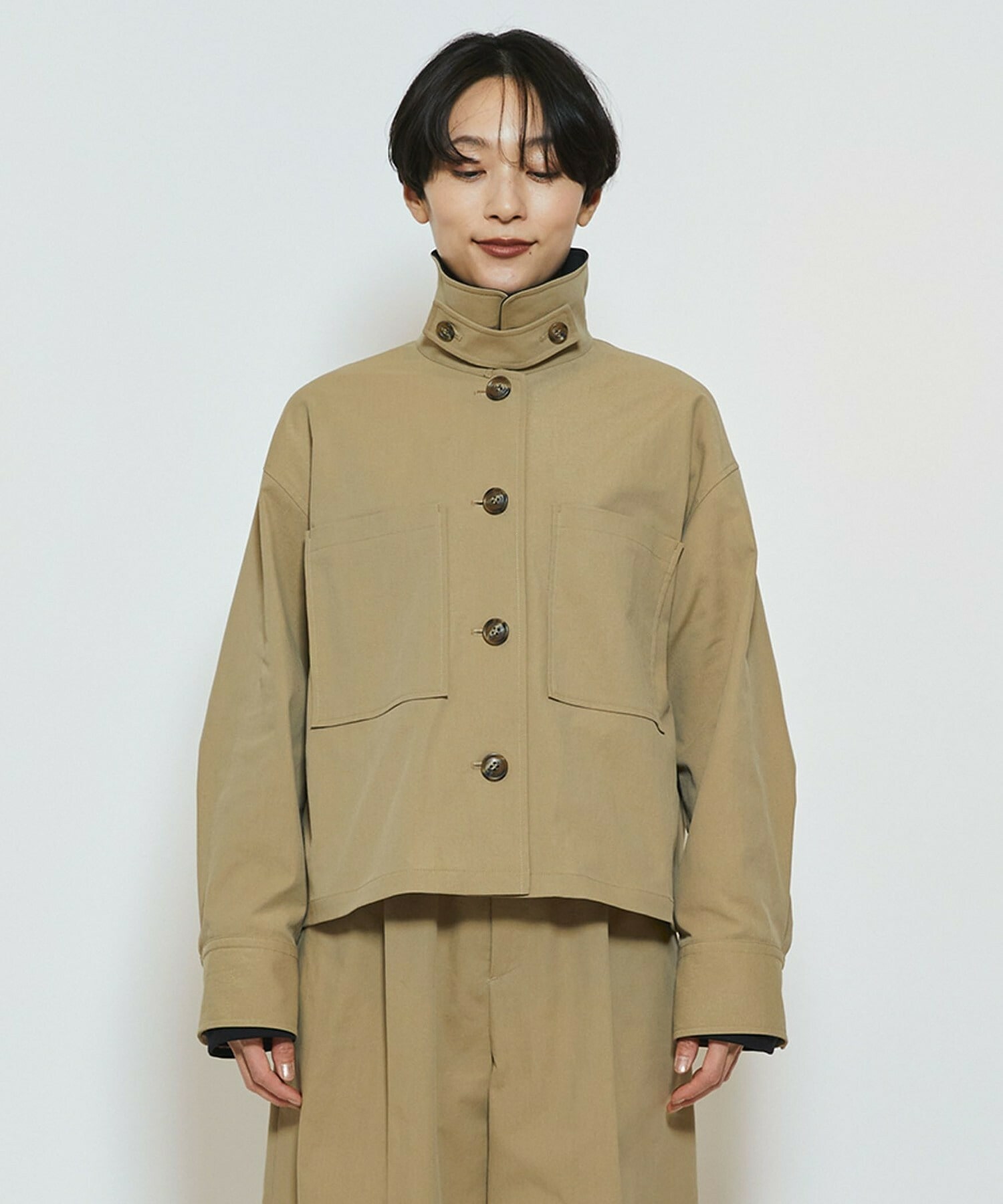 【feerique】【Lサイズ】feerique ポリエステルツイルワイドクロップドジャケット 詳細画像 ベージュ 19