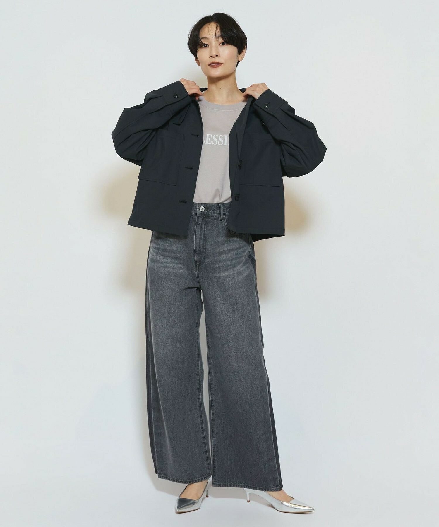 【feerique】【Lサイズ】feerique ポリエステルツイルワイドクロップドジャケット 詳細画像 ベージュ 2