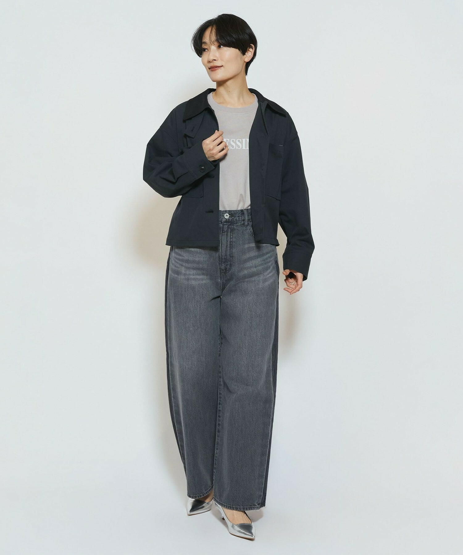 【feerique】【Lサイズ】feerique ポリエステルツイルワイドクロップドジャケット 詳細画像 ベージュ 3