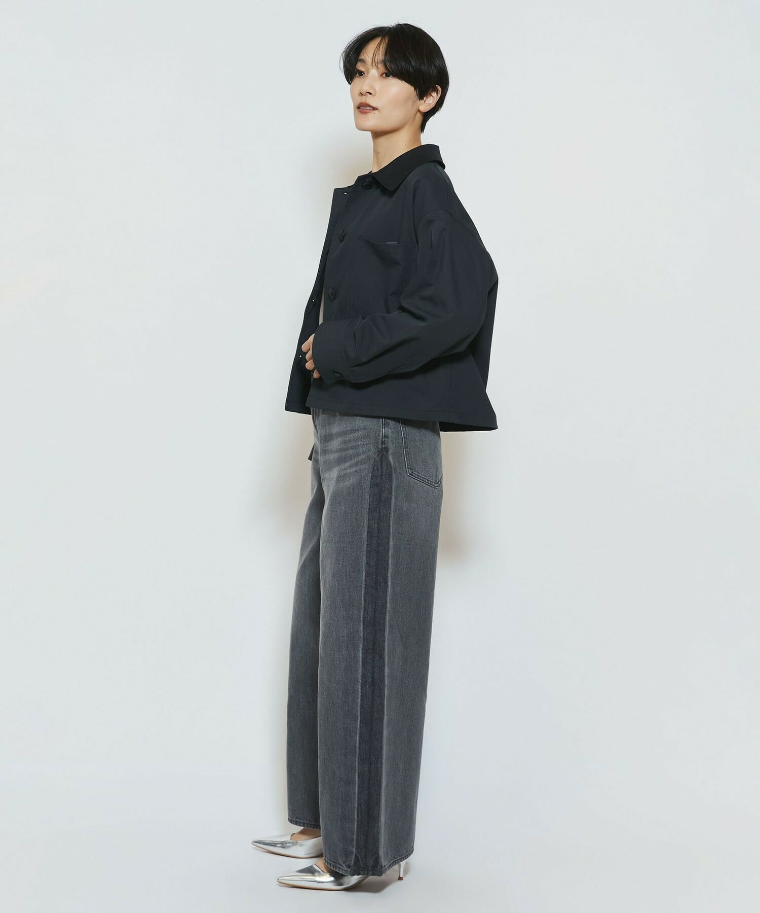 【feerique】【Lサイズ】feerique ポリエステルツイルワイドクロップドジャケット 詳細画像 ベージュ 4