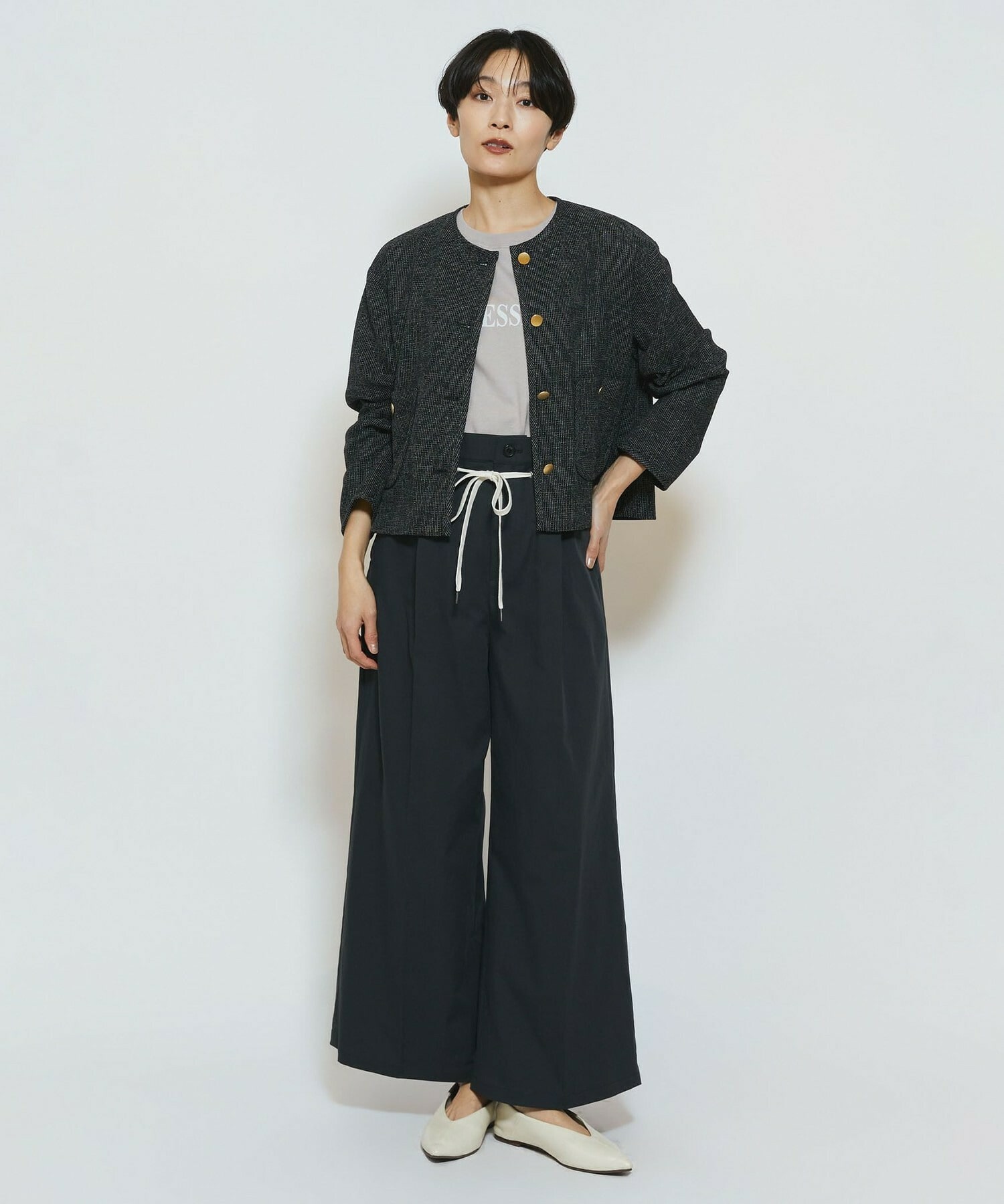 【feerique】【Lサイズ】feerique ポリエステルツイルワイドチノパンツ 詳細画像 チャコールグレー 1