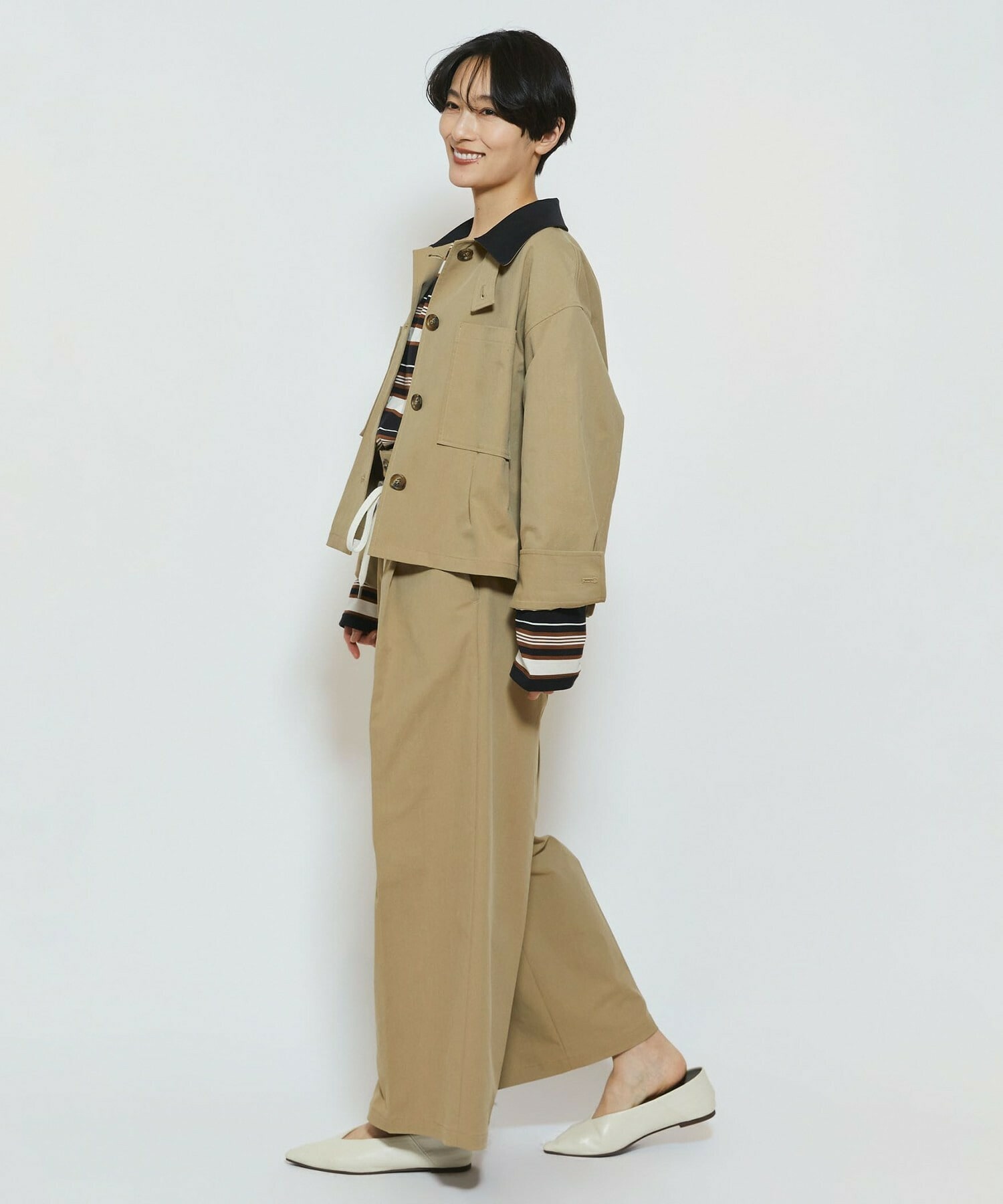 【feerique】【Lサイズ】feerique ポリエステルツイルワイドチノパンツ 詳細画像 チャコールグレー 11