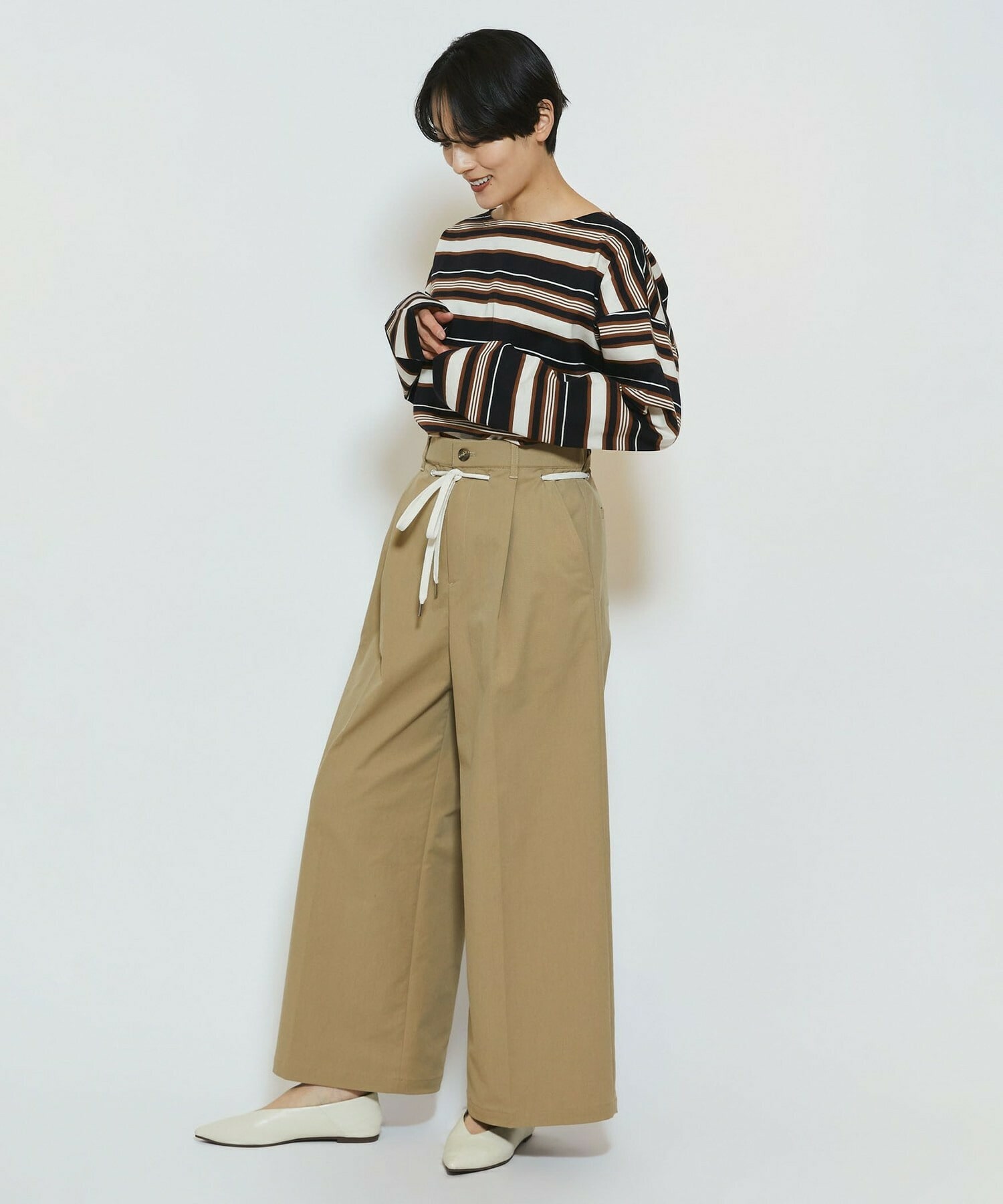 【feerique】【Lサイズ】feerique ポリエステルツイルワイドチノパンツ 詳細画像 チャコールグレー 14