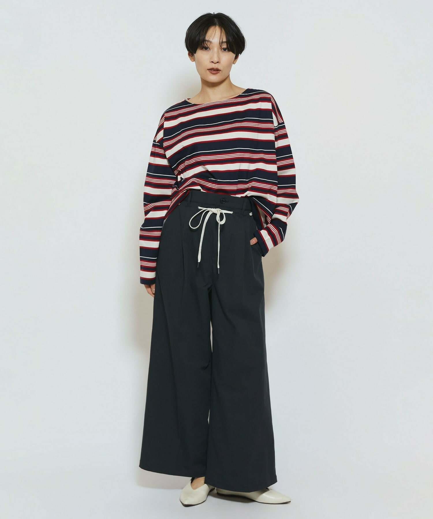 【feerique】【Lサイズ】feerique ポリエステルツイルワイドチノパンツ 詳細画像 チャコールグレー 4