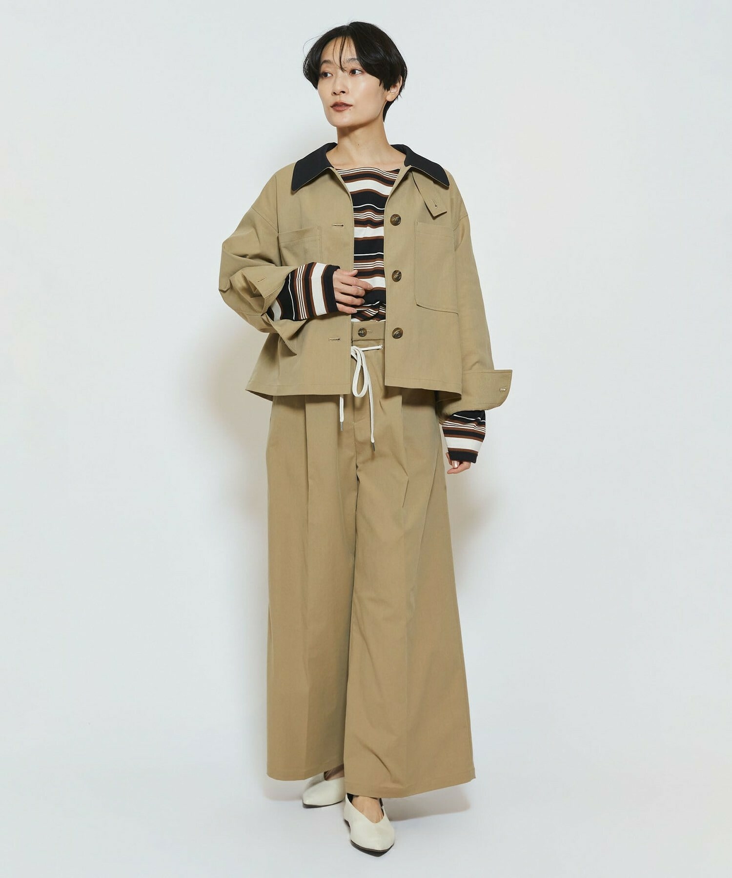 【feerique】【Lサイズ】feerique ポリエステルツイルワイドチノパンツ 詳細画像 チャコールグレー 9