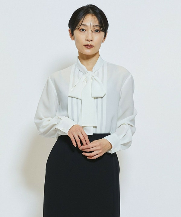 【Lサイズ】wb ライトツイルボウタイブラウス 詳細画像 オフホワイト 2