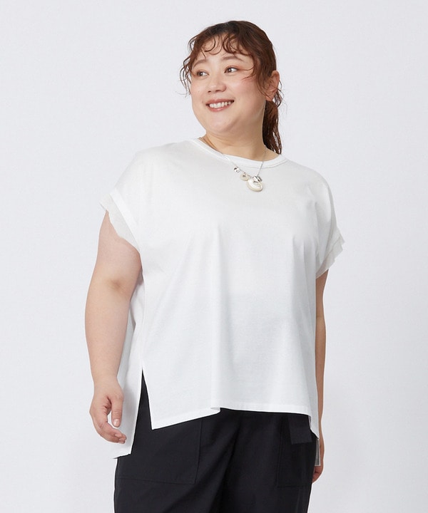 【大きいサイズ】60/2天竺メッシュレイヤードクルーネックTシャツ 詳細画像 オフホワイト 1