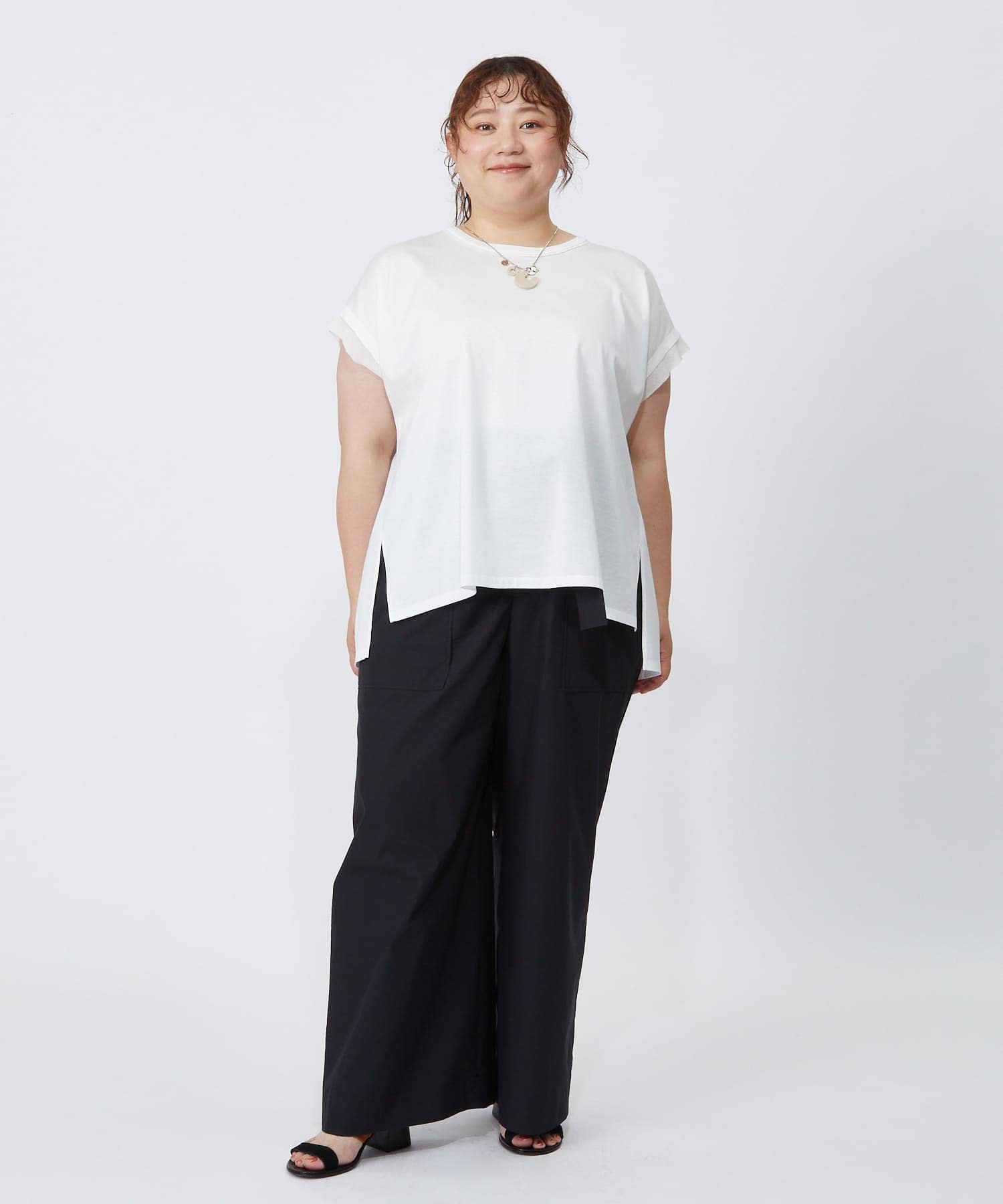 【MOGA】【大きいサイズ】60/2天竺メッシュレイヤードクルーネックTシャツ 詳細画像 オフホワイト 1