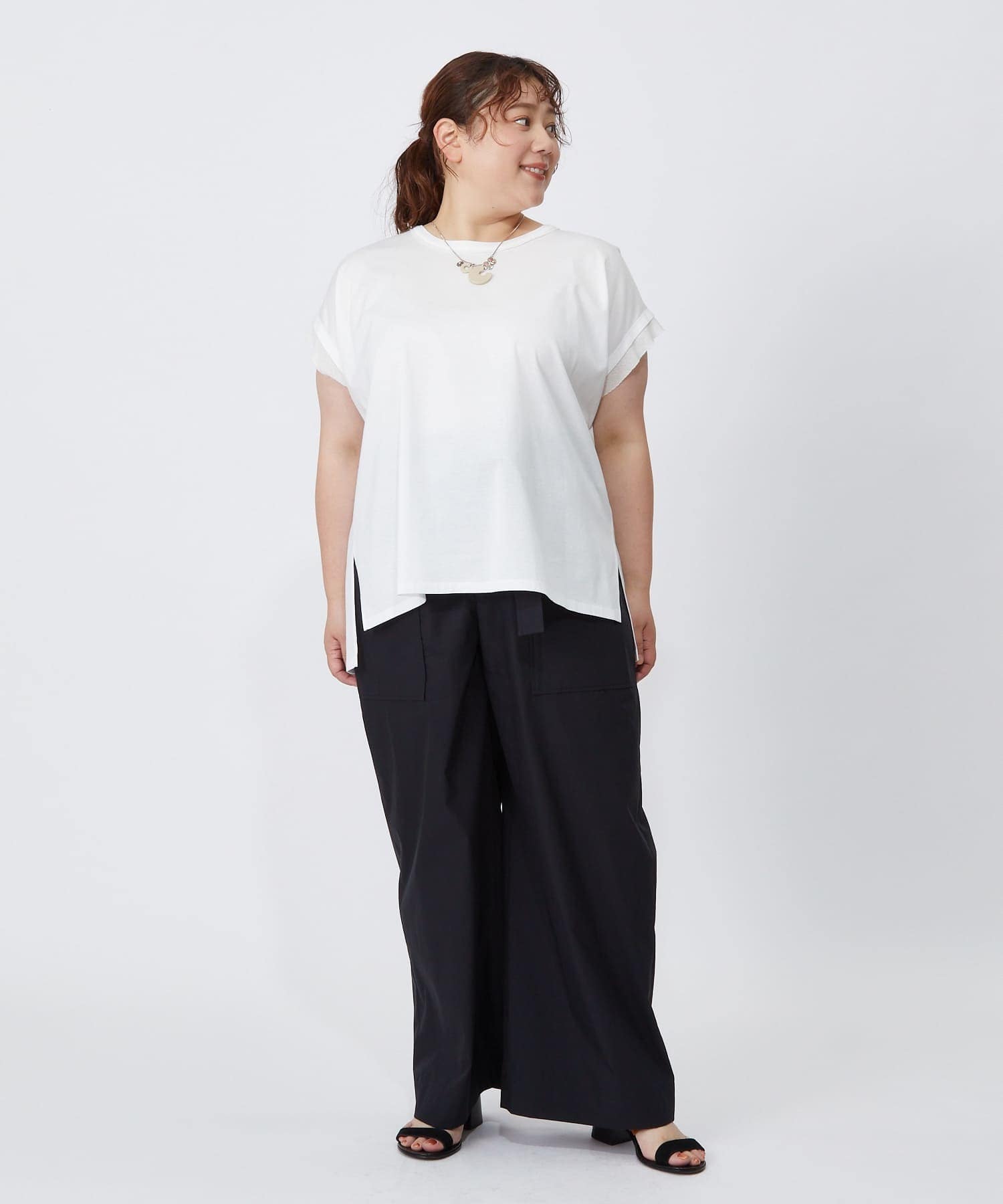 【MOGA】【大きいサイズ】60/2天竺メッシュレイヤードクルーネックTシャツ 詳細画像 オフホワイト 3