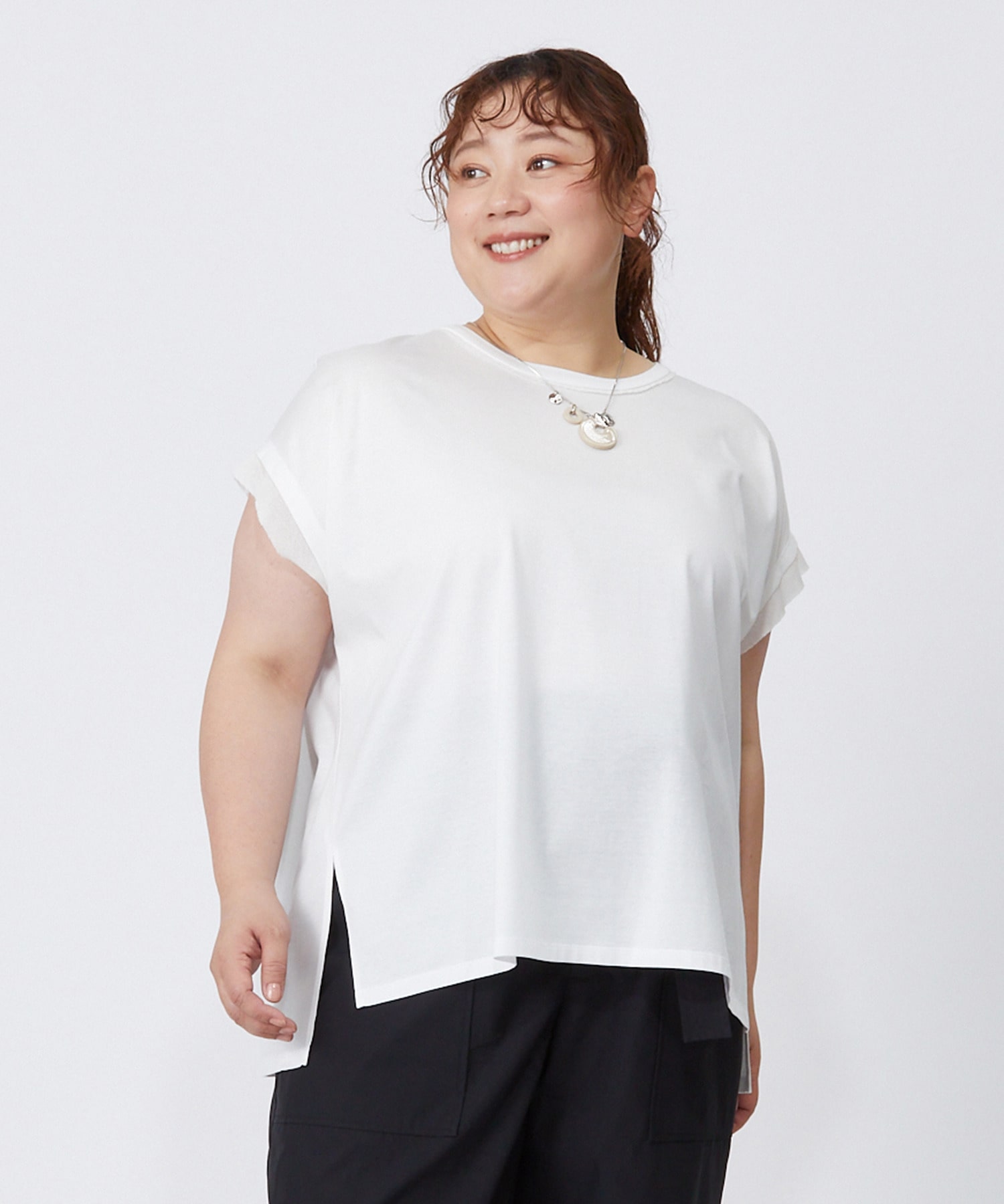 【MOGA】【大きいサイズ】60/2天竺メッシュレイヤードクルーネックTシャツ 詳細画像 オフホワイト 1