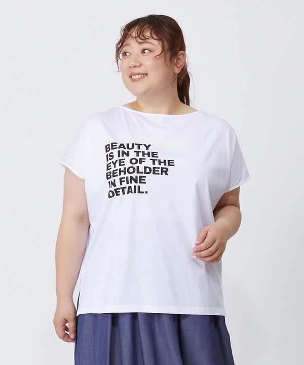 【大きいサイズ】ハイゲージ天竺ロゴプリントTシャツ 詳細画像 ホワイト 1