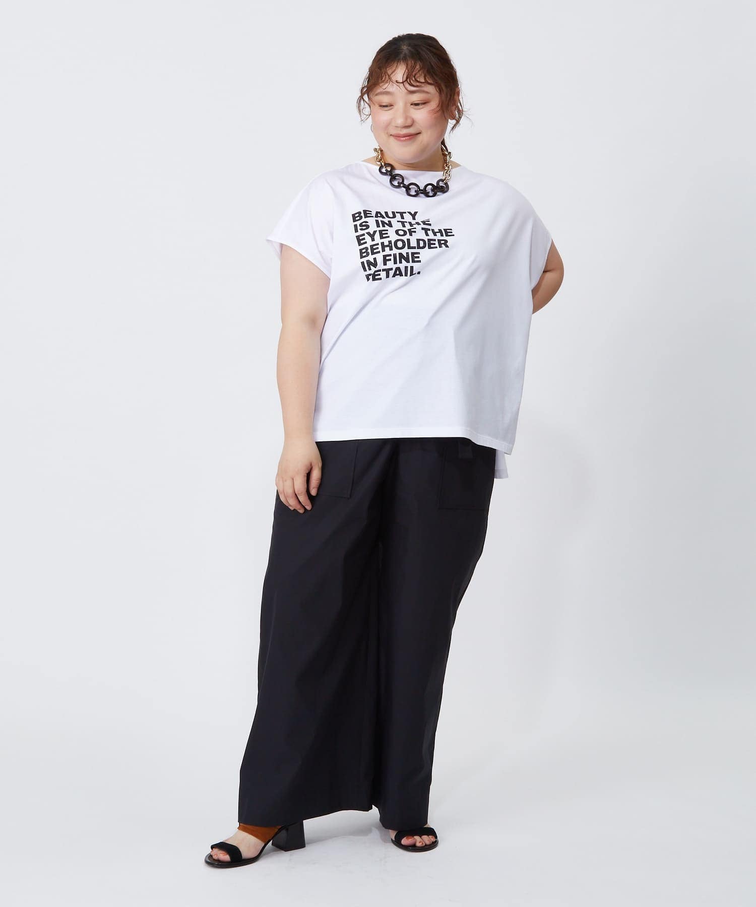 【MOGA】【大きいサイズ】ハイゲージ天竺ロゴプリントTシャツ 詳細画像 ホワイト 1