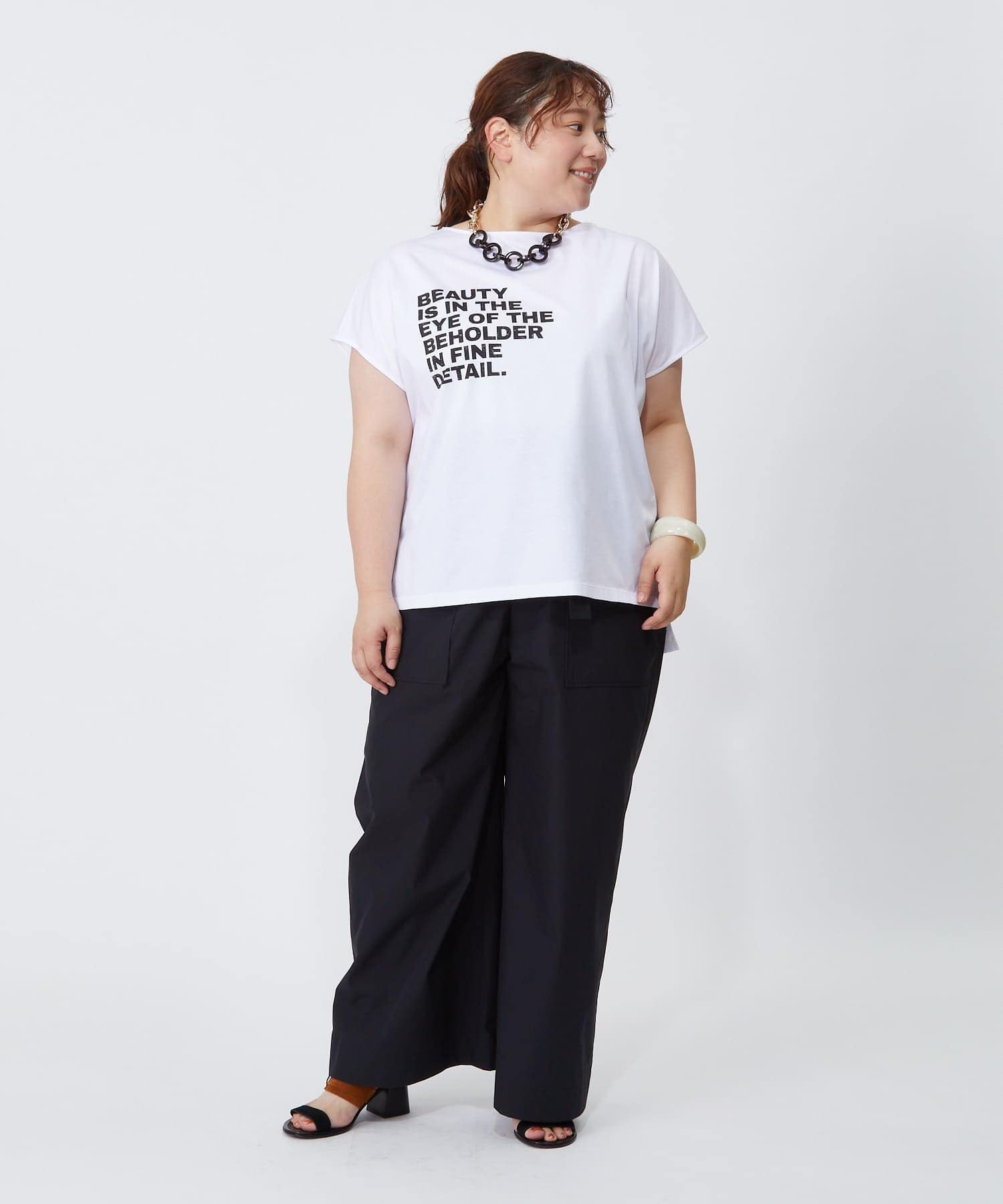 【MOGA】【大きいサイズ】ハイゲージ天竺ロゴプリントTシャツ 詳細画像 ホワイト 8