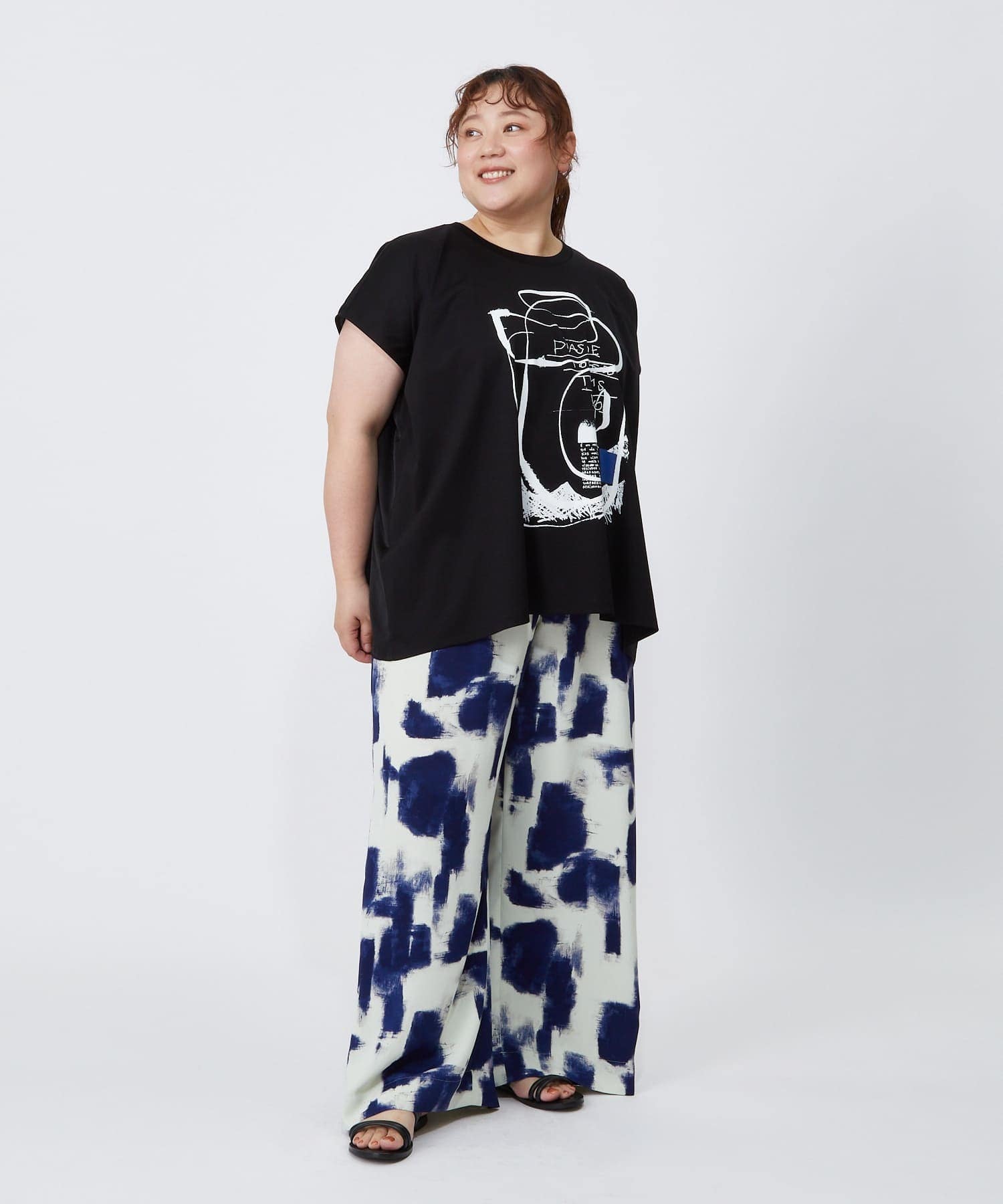 【MOGA】【大きいサイズ】モノクロブラッシュPtワイドパンツ 詳細画像 ブルー系その他 22