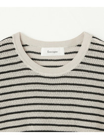 【feerique】【大きいサイズ】feerique ボーダーフレンチスリーブニット 詳細画像 ベージュ系その他 2