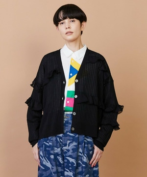 【FRAPBOIS】シアーフリル カーディガン 詳細画像 ブラック 1