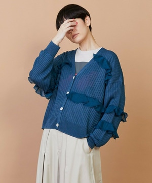 【FRAPBOIS】シアーフリル カーディガン 詳細画像 ブルーグリーン 1