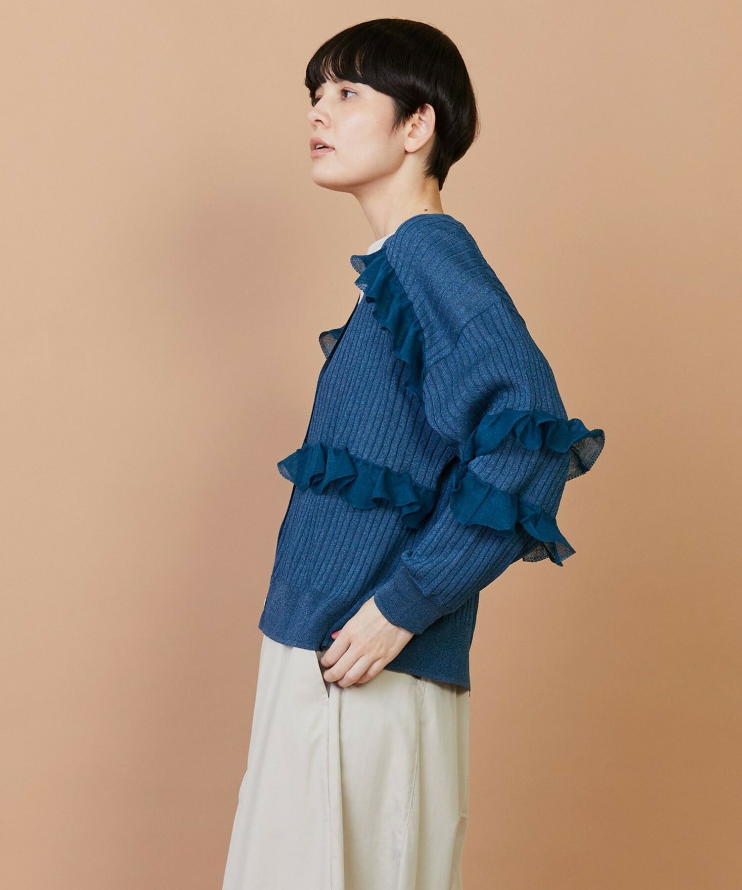 【FRAPBOIS】シアーフリル カーディガン 詳細画像 ブラック 1