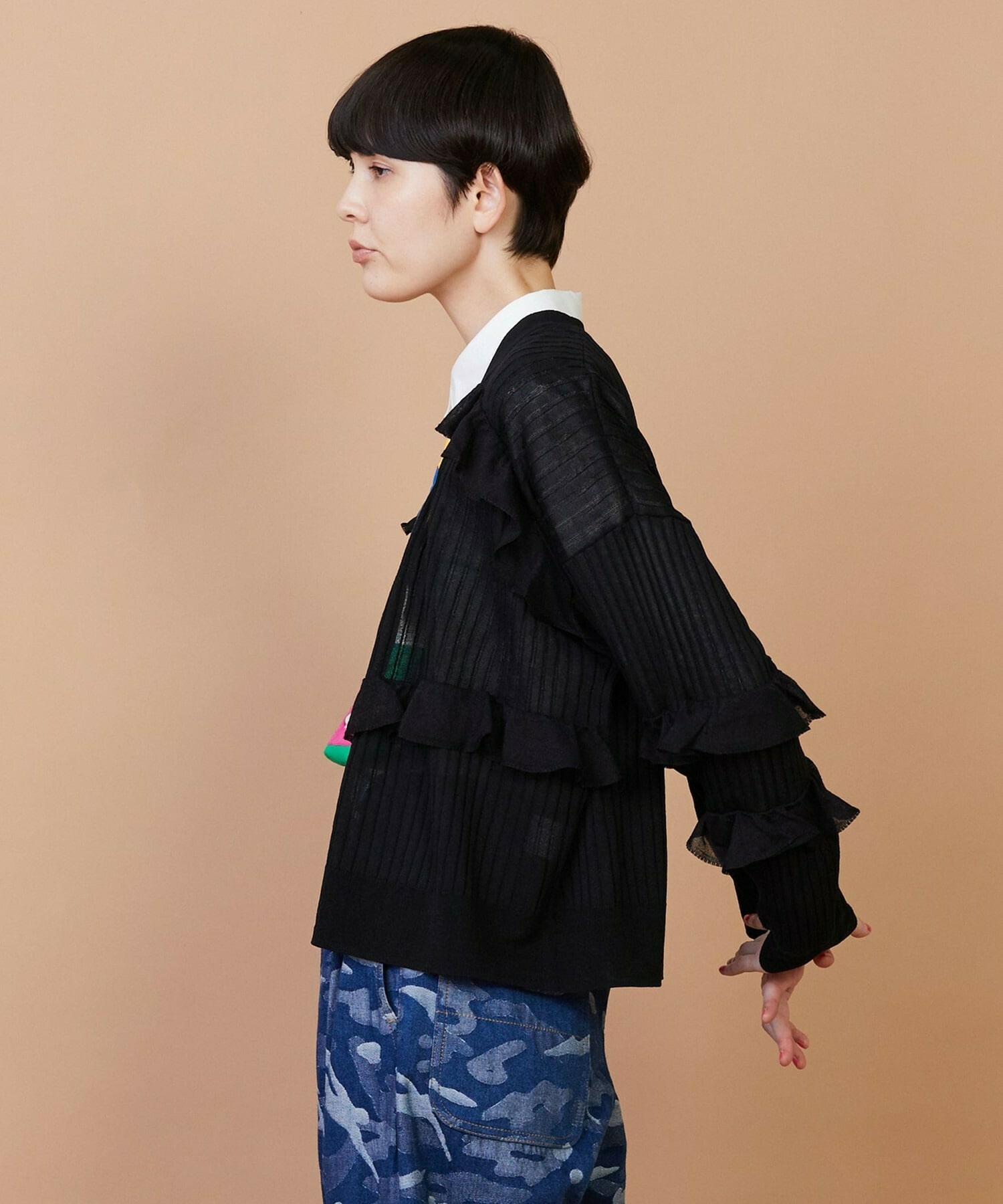 【FRAPBOIS】シアーフリル カーディガン 詳細画像 ブラック 10