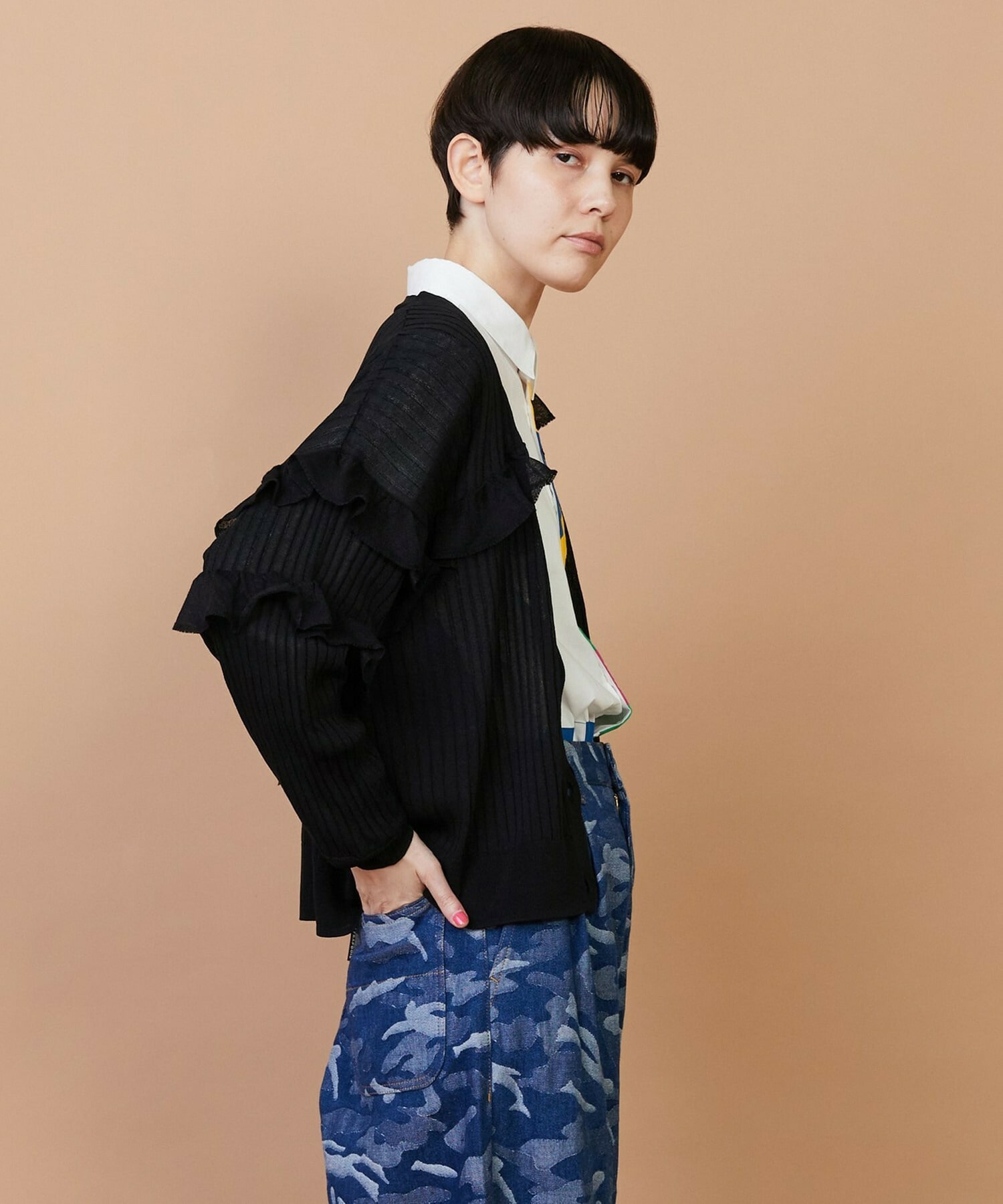 【FRAPBOIS】シアーフリル カーディガン 詳細画像 ブラック 12