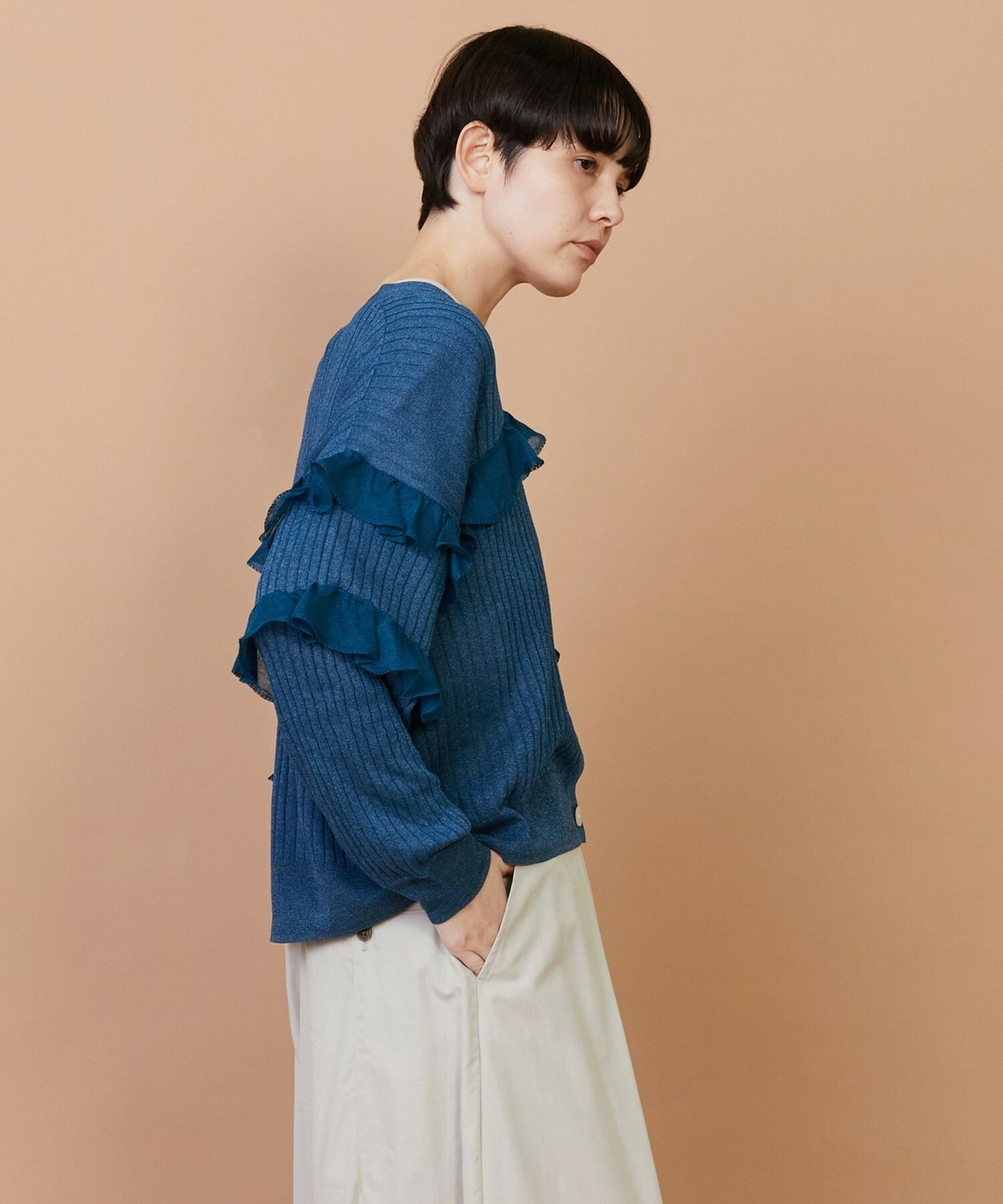 【FRAPBOIS】シアーフリル カーディガン 詳細画像 ブラック 3