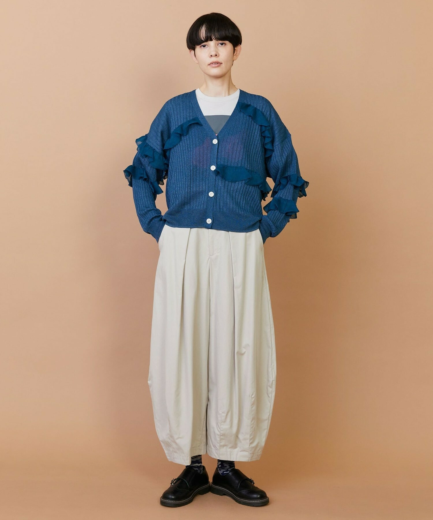 【FRAPBOIS】シアーフリル カーディガン 詳細画像 ブラック 5