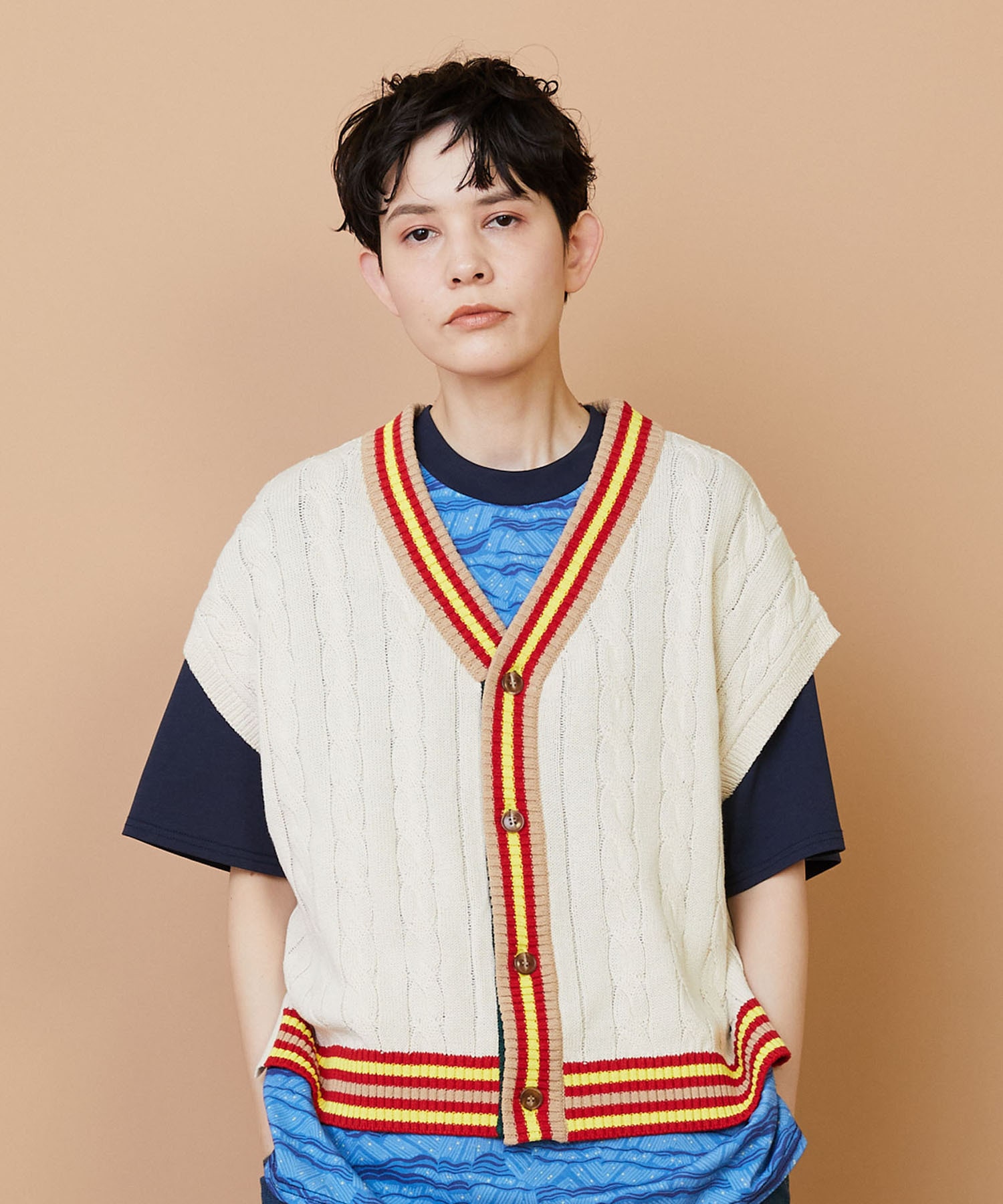 【FRAPBOIS】ラインケーブル ベスト 詳細画像 オフホワイト 1